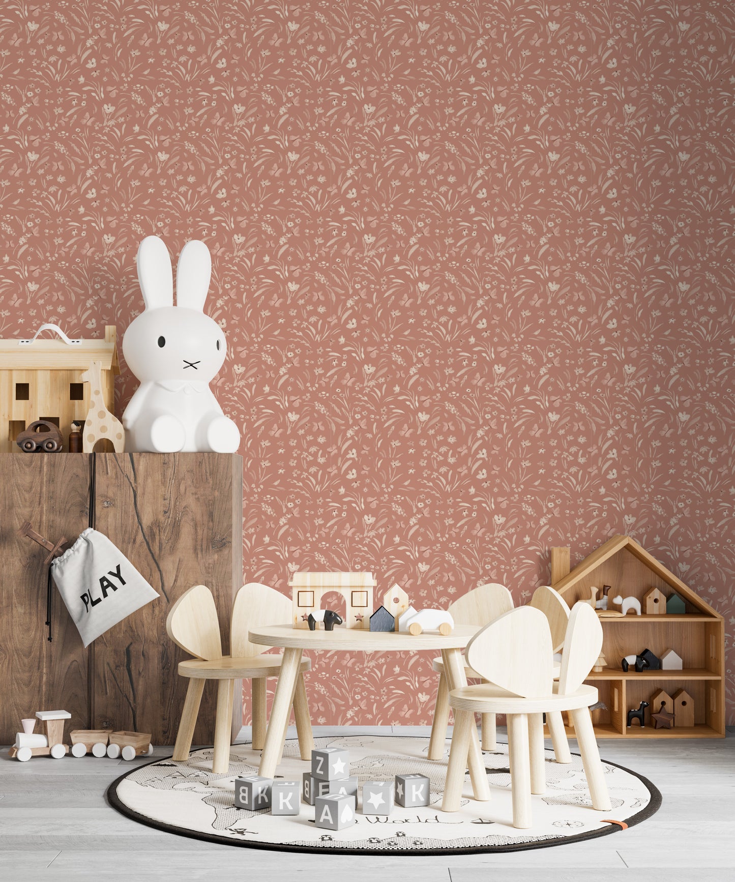 Butterfly Meadowland Wallpaper Repeat Pattern Terracotta - Munks and Me Wallpaper