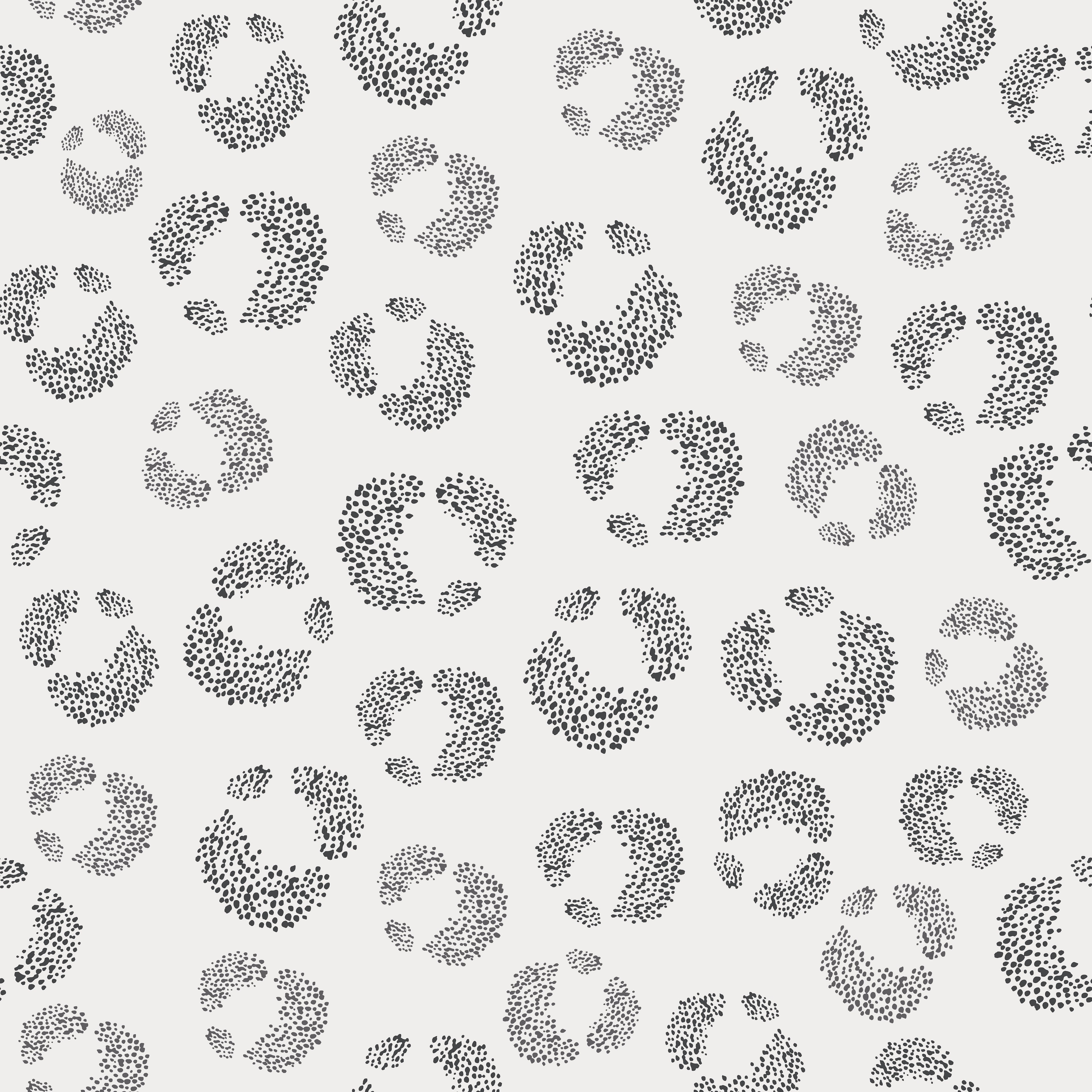 The Hallie Leopard Print Wallpaper Repeat Pattern in Charcoal features scattered black dots in circular clusters on a light gray background, offering an abstract, modern design ideal for adding whimsical style to your walls.
