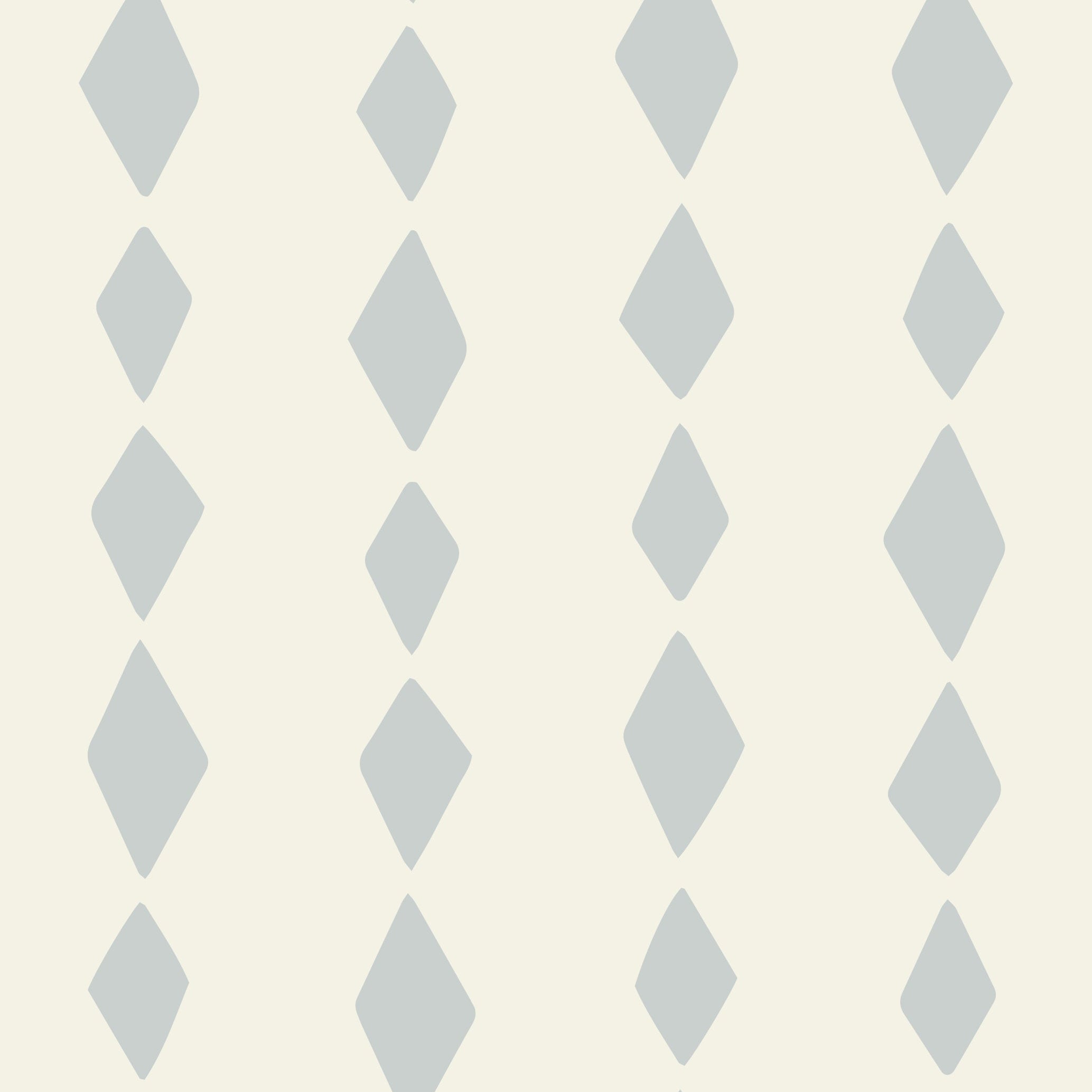 The Jolly Jester Wallpaper, Blue, features a minimalist harlequin pattern with four vertical columns of blue diamond shapes on an off-white background, each column displaying staggered, evenly spaced diamonds for a subtle yet playful look.