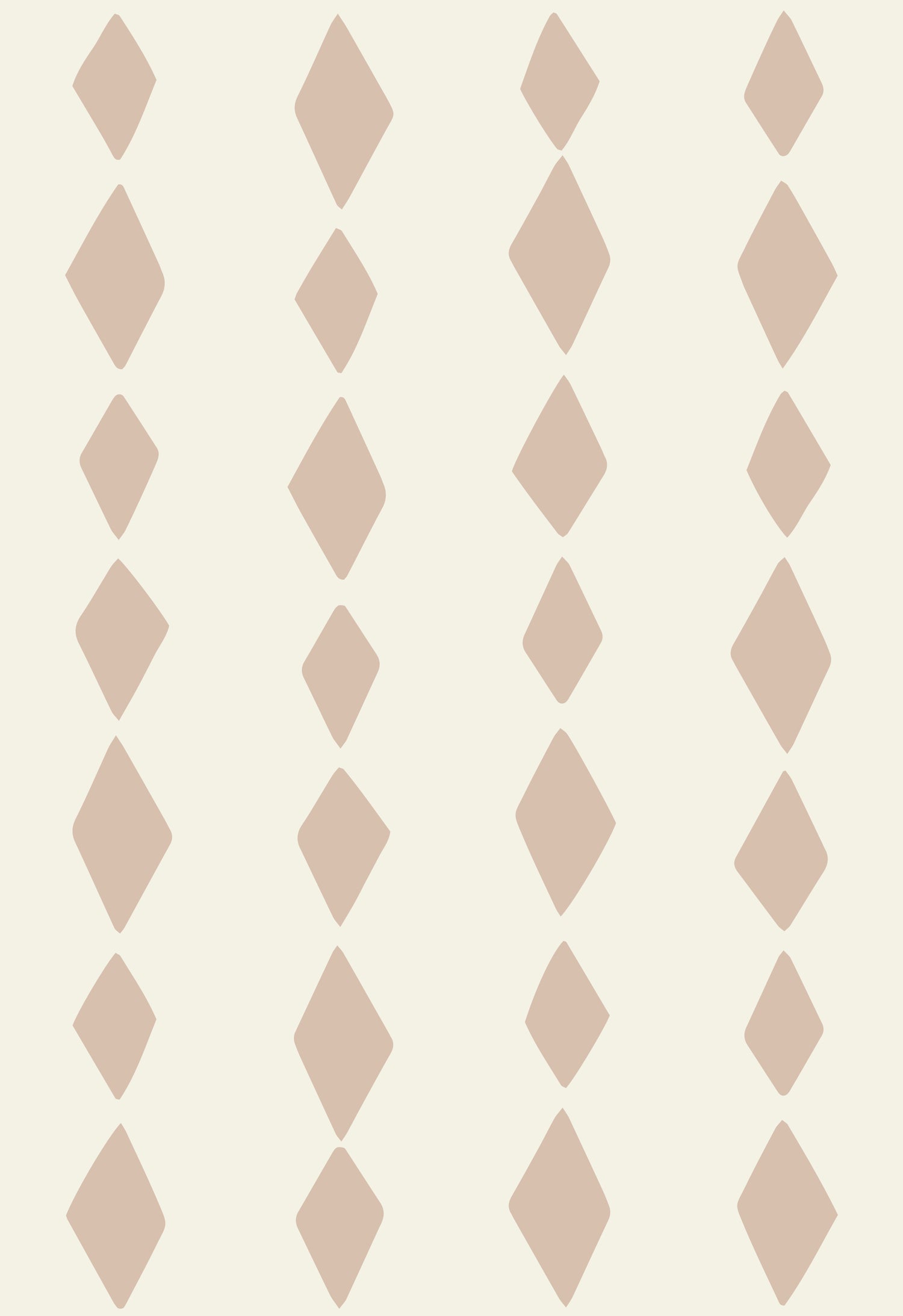 Jolly Jester Wallpaper Repeat Pattern | Pink features vertical rows of evenly spaced, tan diamonds on an off-white background. The harlequin design creates a playful effect with rows alternating in diamond size.