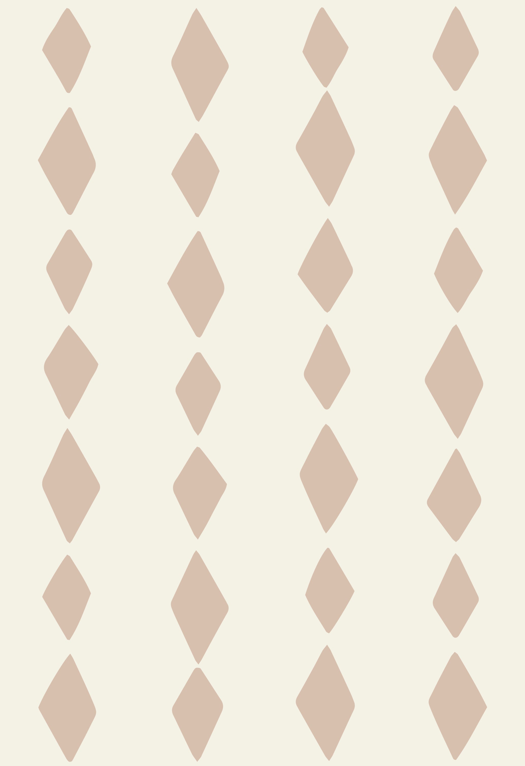 Jolly Jester Wallpaper Repeat Pattern | Pink features vertical rows of evenly spaced, tan diamonds on an off-white background. The harlequin design creates a playful effect with rows alternating in diamond size.