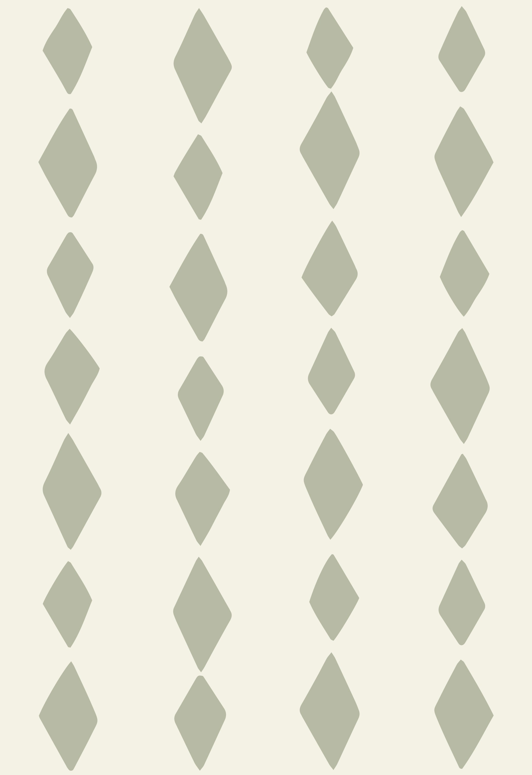 A pattern of sage green Harlequin diamond shapes arranged in five vertical columns on an off-white background, each column evenly spaced, brings subtle charm with the Jolly Jester Wallpaper Repeat Pattern | Sage Green.