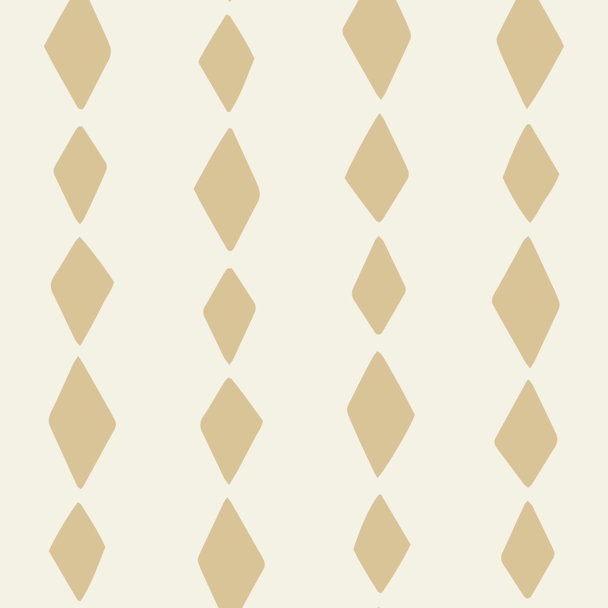The Jolly Jester Wallpaper, Yellow features five vertical rows of tan diamond shapes on a cream background. The diamonds grow then shrink in size, forming a symmetrical geometric design reminiscent of a harlequin pattern.