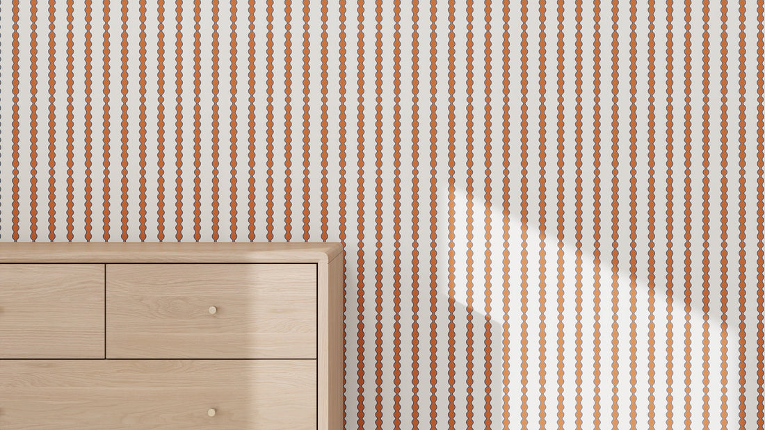 Little Abacus Stripe wallpaper in red and blue