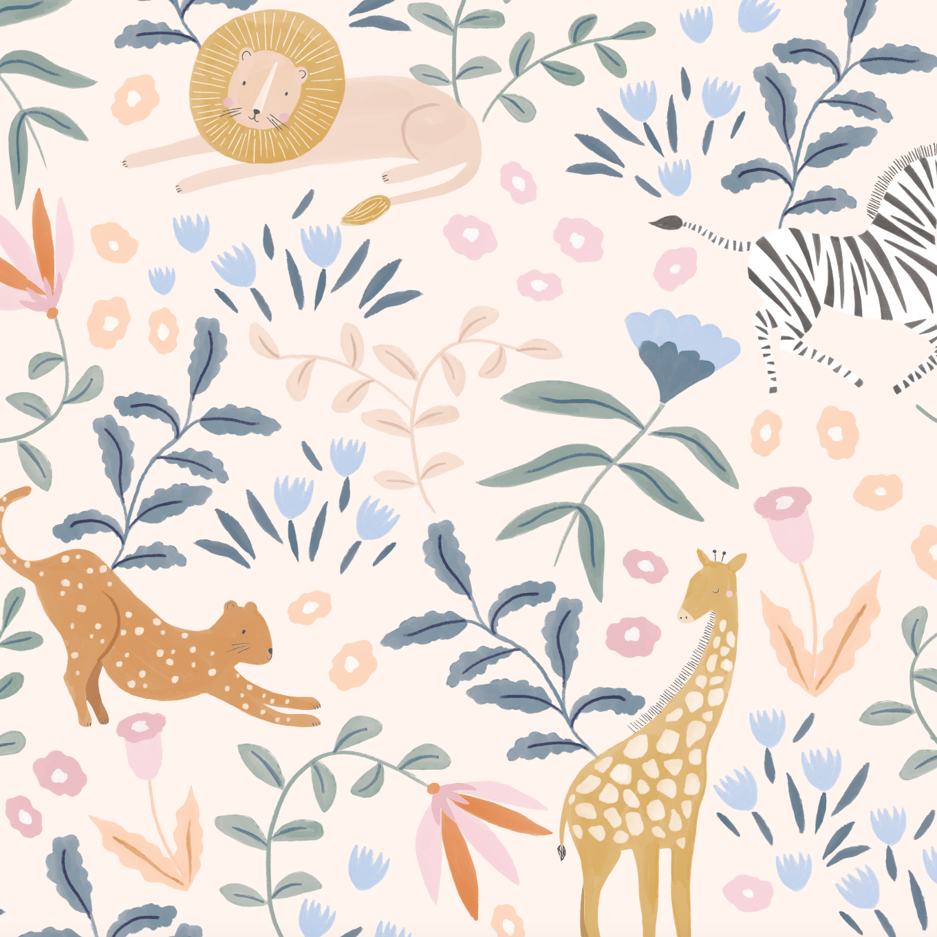 Safari Springtime Repeat Wallpaper Pattern - Munks and Me Wallpaper