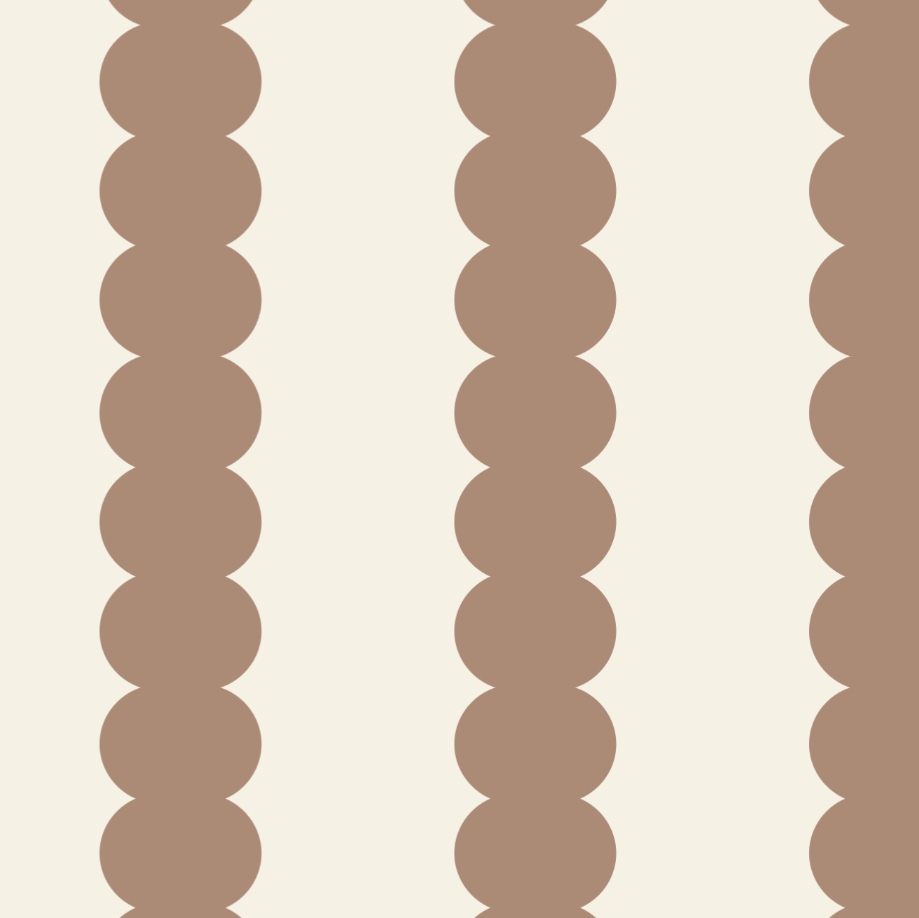 The Scallop Stripe Wallpaper Latte by munks and me features vertical brown lines on a cream background, reminiscent of nursery wallpaper. Each line has evenly spaced connected circles, offering a beaded look perfect for kids spaces.