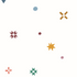The Pebble and Patch Wallpaper Repeat Pattern from munks and me showcases an abstract minimalist design. It features a white background adorned with colorful geometric shapes like blue circles, yellow Xs, orange stars, red asterisks, green stars, pink circles, red dots, and a small blue triangle in the top left corner.
