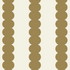 Vertical stripes of overlapping brown circles on a light beige background form a repeating pattern, perfect as Scallop Stripe Wallpaper Moss to create a cozy nursery.