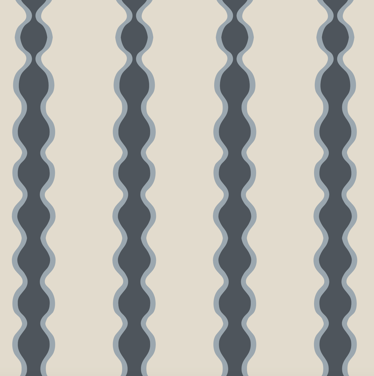 Little Abacus Stripe Denim features a seamless pattern of wavy, vertical dark gray and light blue stripes on a cream background—a timeless design ideal for nursery decor and adding visual rhythm to any space.