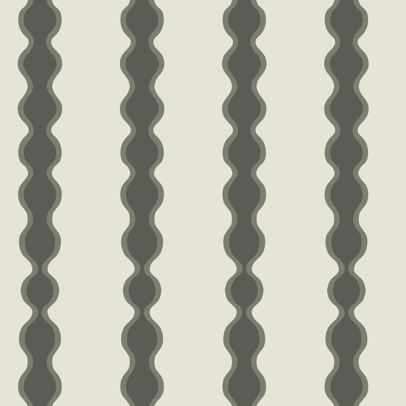 Little Abacus Stripe Forest: Modern nursery wallpaper with calming vertical wavy dark gray stripes, light gray borders, and a beige background—perfect for chic, soothing decor.