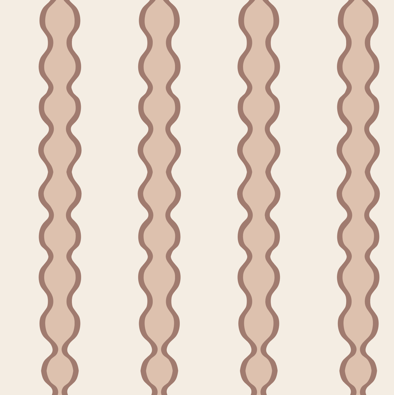 Little Abacus Stripe Rose features a seamless pattern of vertical wavy brown stripes on light beige, offering a simple, retro-inspired look ideal for nursery decor or any space seeking timeless style.