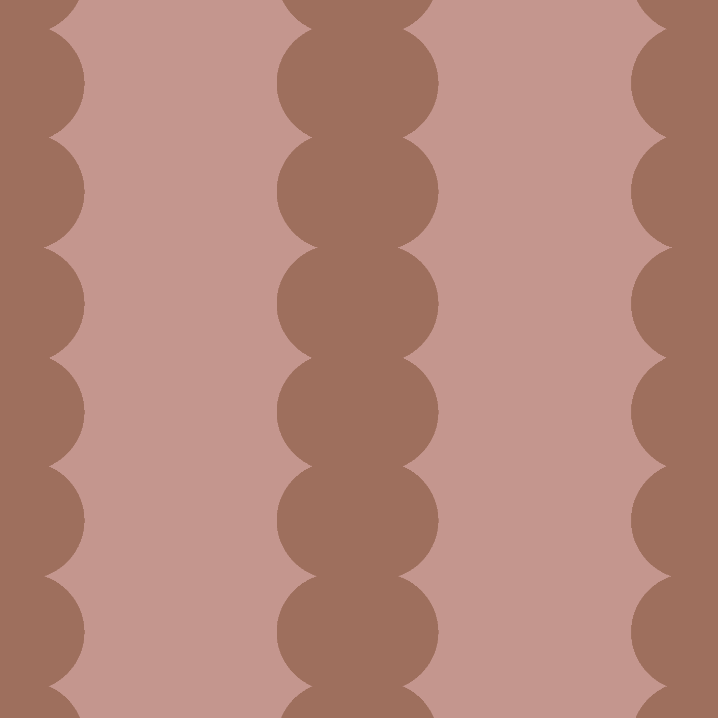 The Scallop Stripe Wallpaper, Toffee Rose features alternating vertical stripes of light pink and toffee rose, with scalloped edges on the toffee rose stripes. Its evenly repeating design makes it ideal for use as nursery wallpaper.