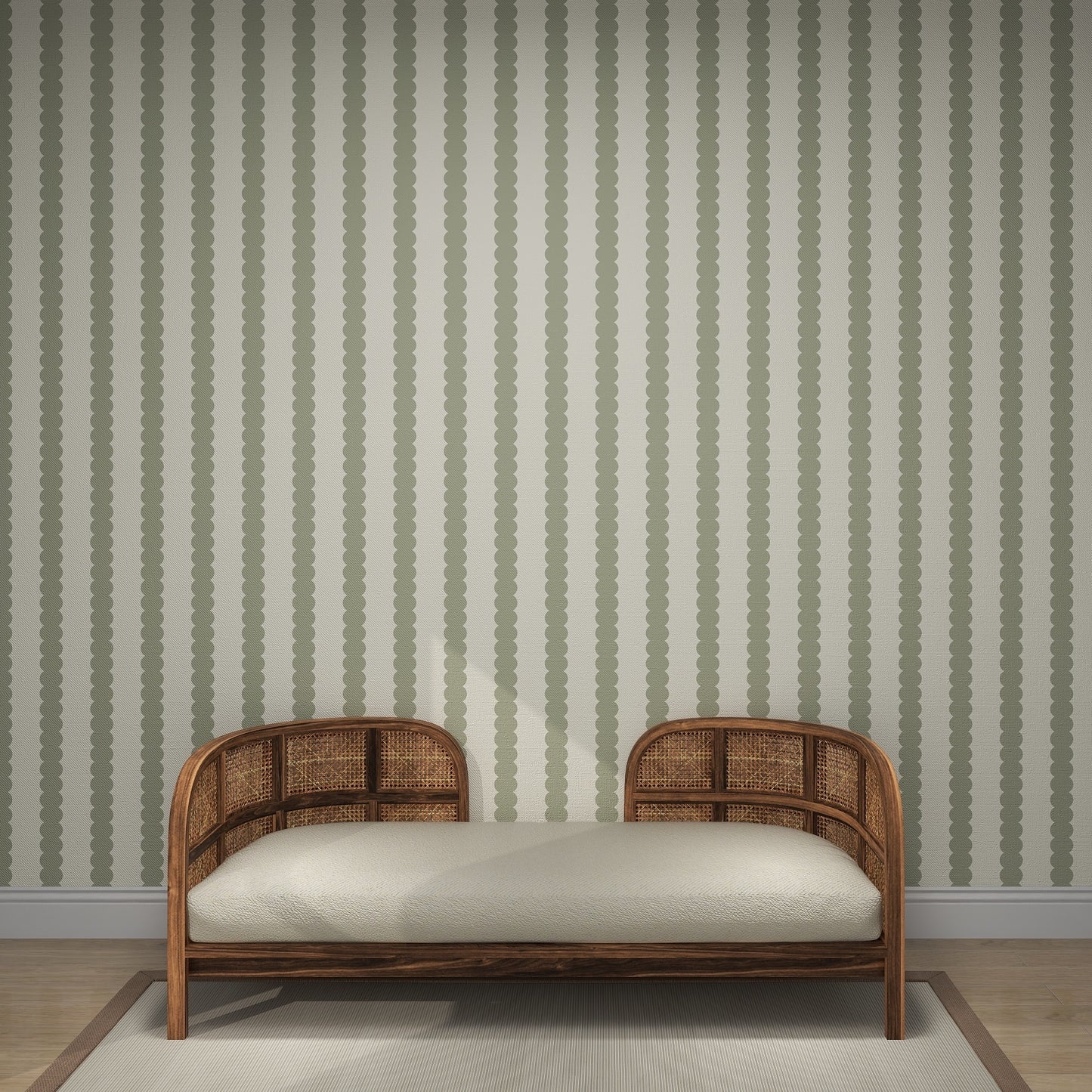 Scallop Stripe Wallpaper Green - Munks and Me Wallpaper