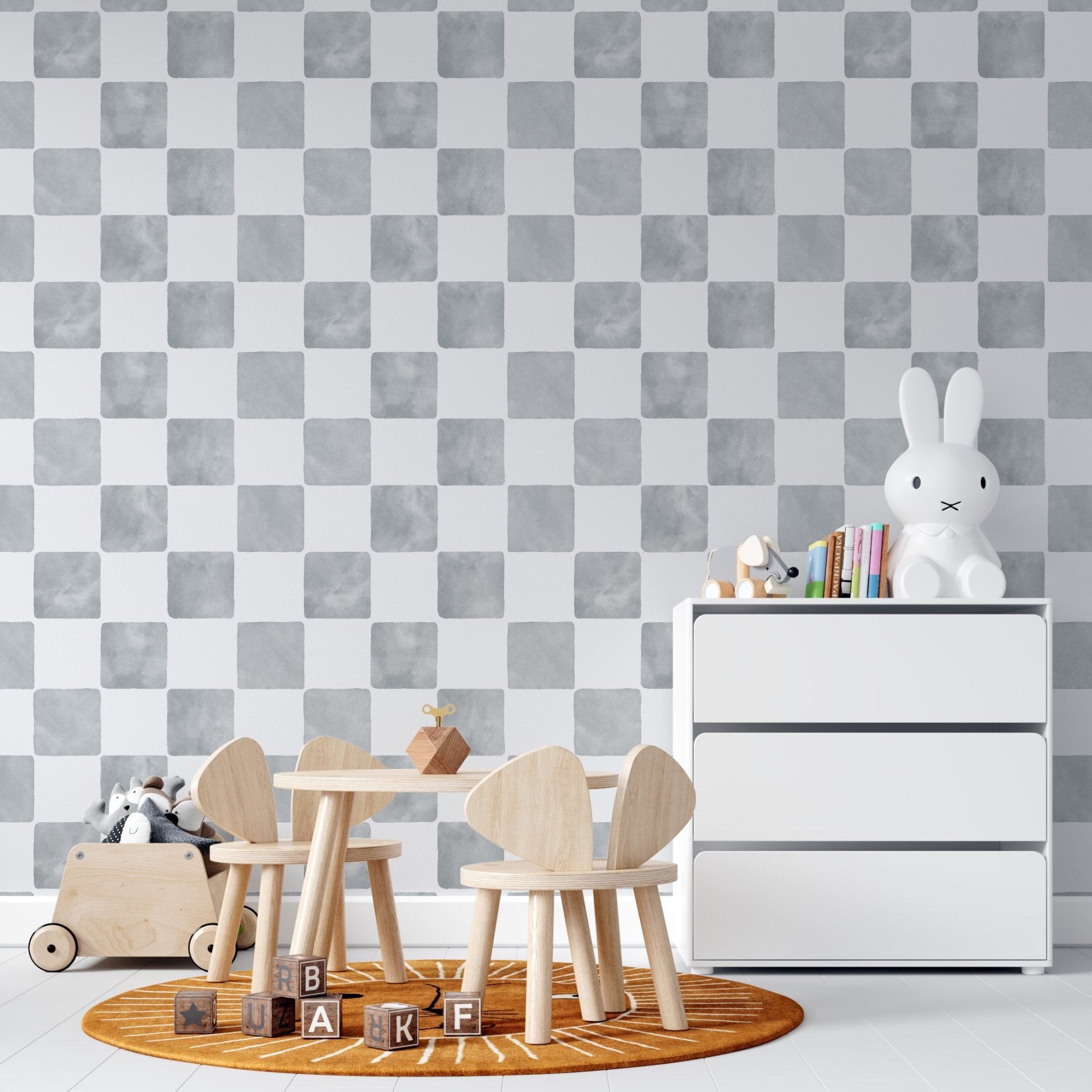 Billys Checkered Wallpaper Blue | Sample - Munks and Me Wallpaper