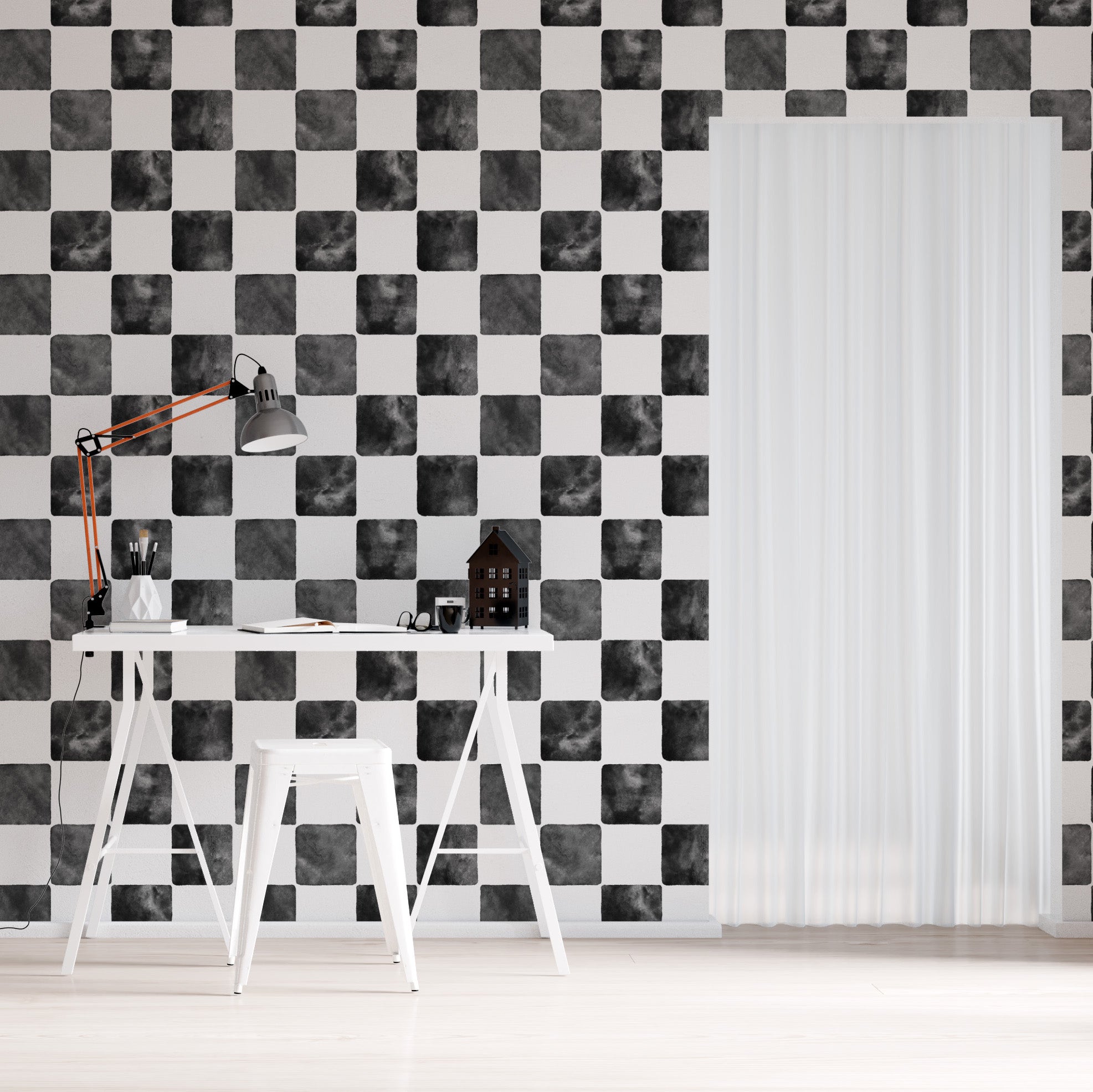 Billys Checkered Wallpaper Repeat Pattern | Black - Munks and Me Wallpaper