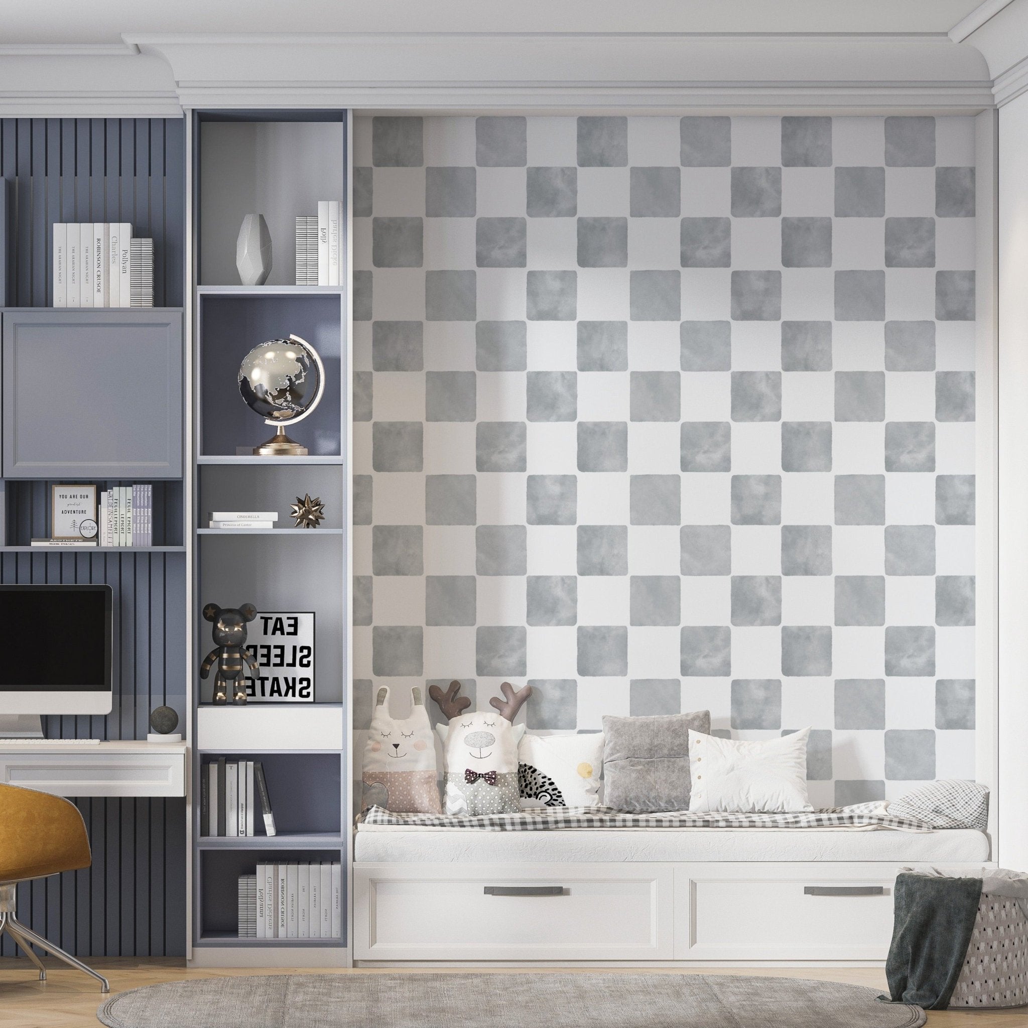 Billys Checkered Wallpaper Repeat Pattern | Blue - Munks and Me Wallpaper