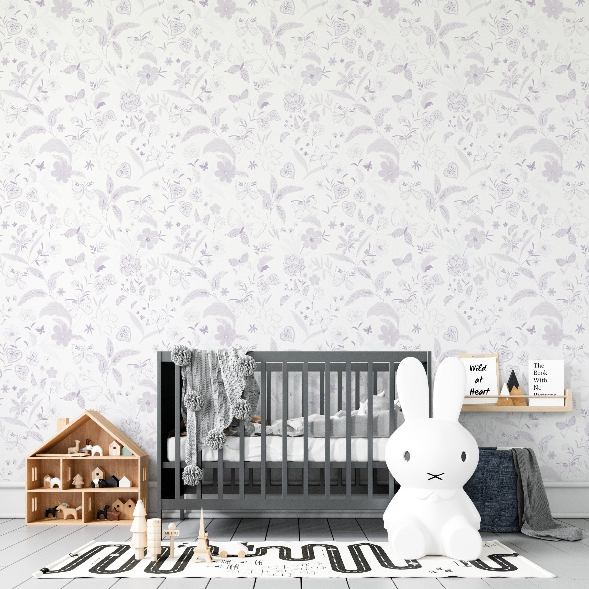 Butterfly Garden Wallpaper Repeat Pattern | Purple - Munks and Me Wallpaper