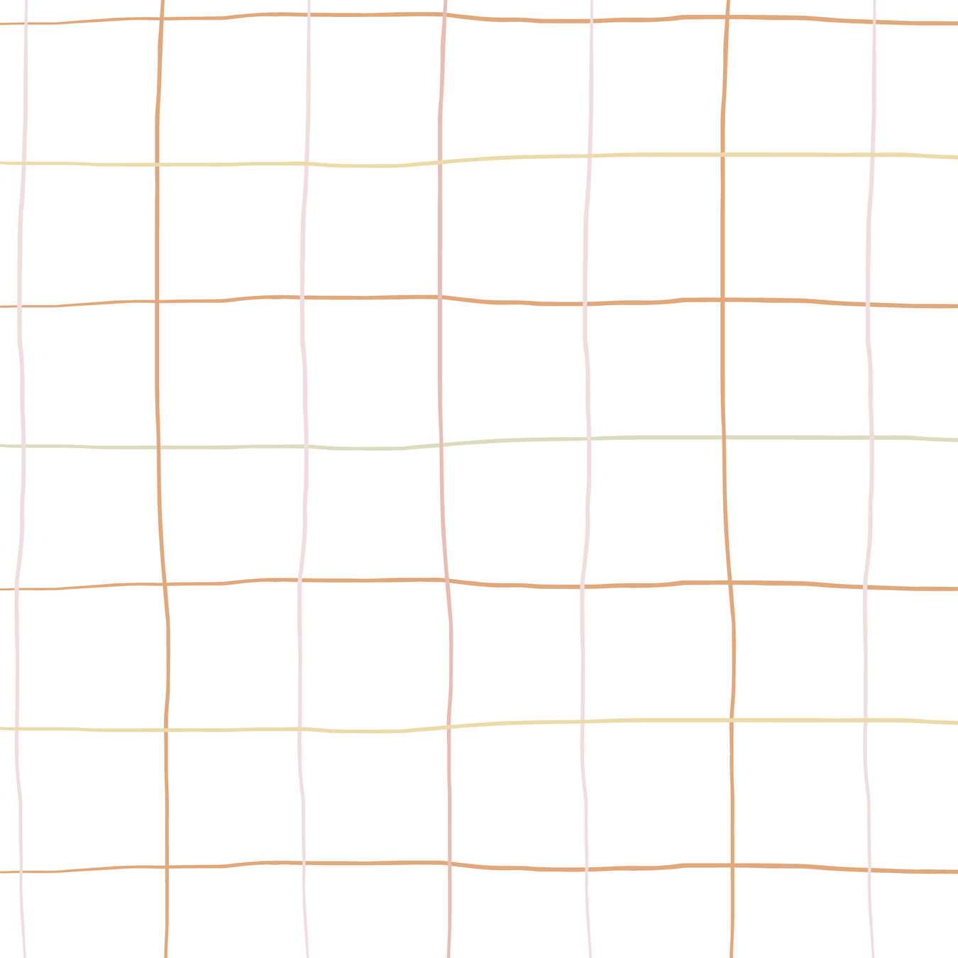 The Doodle Grid Wallpaper Repeat Pattern features wavy, uneven lines in soft orange and light yellow on white, creating an abstract, hand-drawn look—ideal as a modern repeat pattern wallpaper for any space.