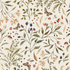 Forest Floor Wallpaper Repeat Pattern features a seamless design of watercolor leaves, strawberries, berries, small flowers, mushrooms, and butterflies on a light background—perfect for adding a nature-inspired woodland touch to any space.