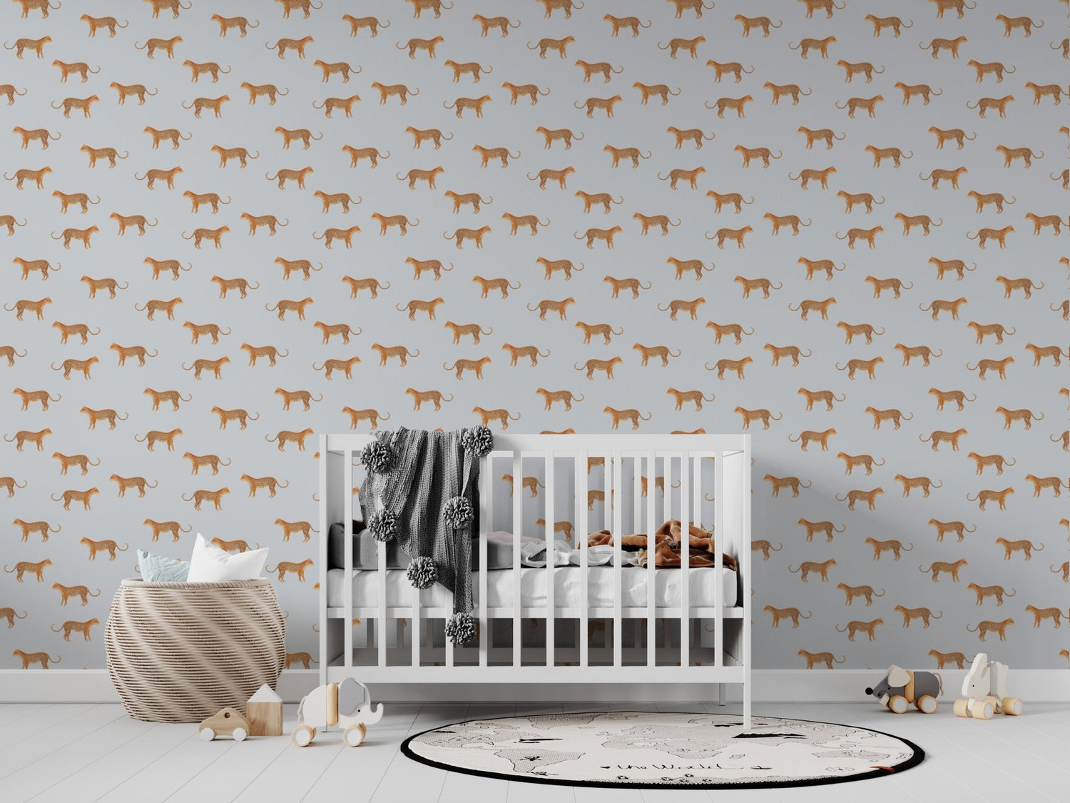 Goldies Cheetah Repeat Pattern Blue | Sample - Munks and Me Wallpaper
