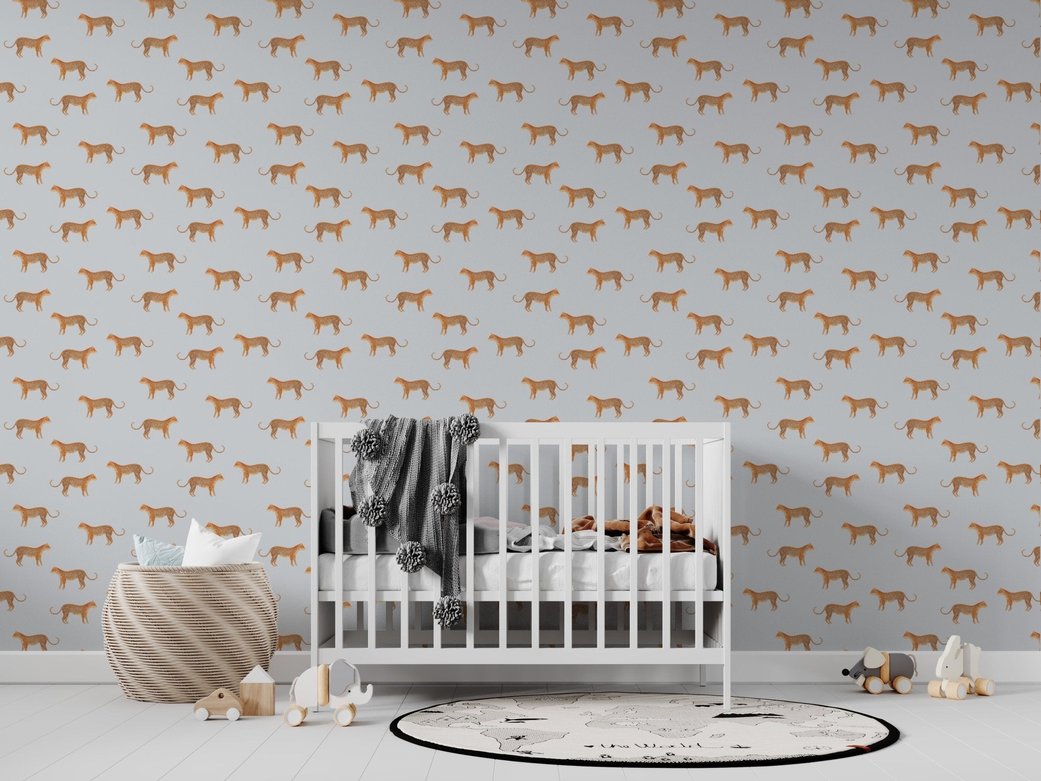 Goldies Cheetah Repeat Pattern Blue | Sample - Munks and Me Wallpaper