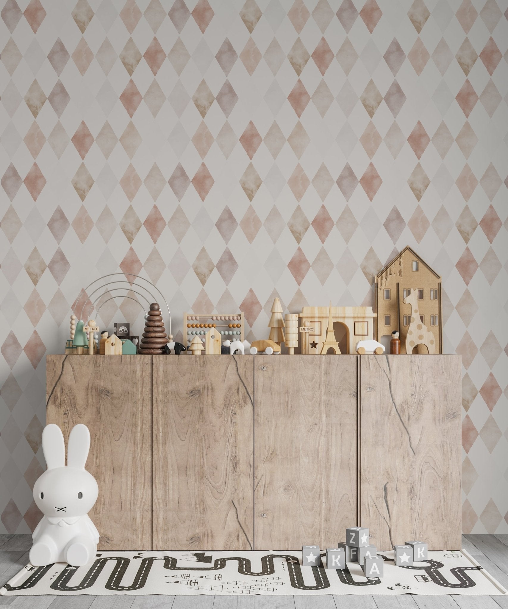 Harlequin Watercolour Wallpaper Repeat Pattern | Pink - Munks and Me Wallpaper