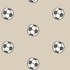 Its All About Footballs Wallpaper features a seamless pattern of black-and-white soccer balls evenly spaced on a beige background, perfect for sports or football-themed wall décor.
