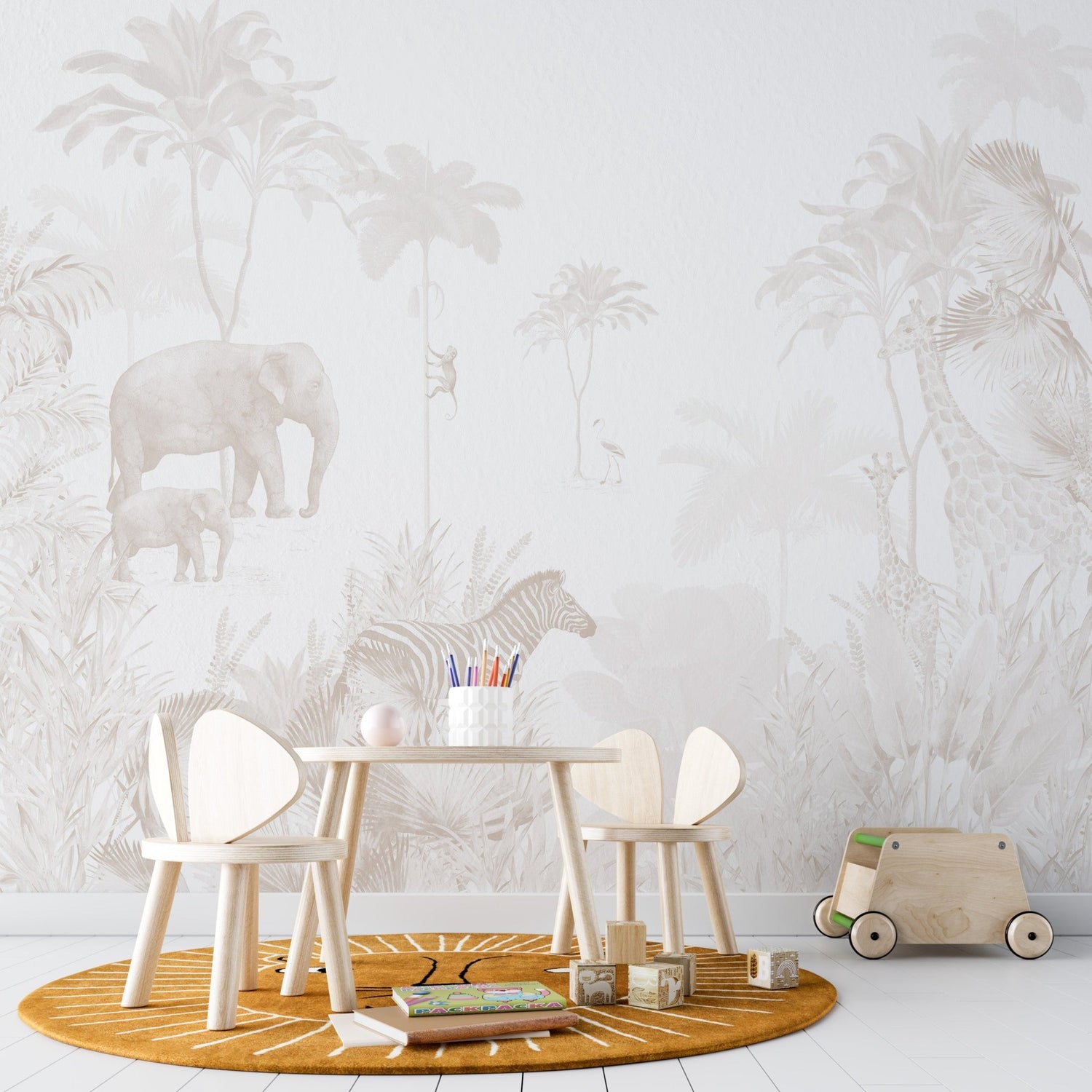 Jungle Wallpaper Mural | Neutral - Munks and Me Wallpaper
