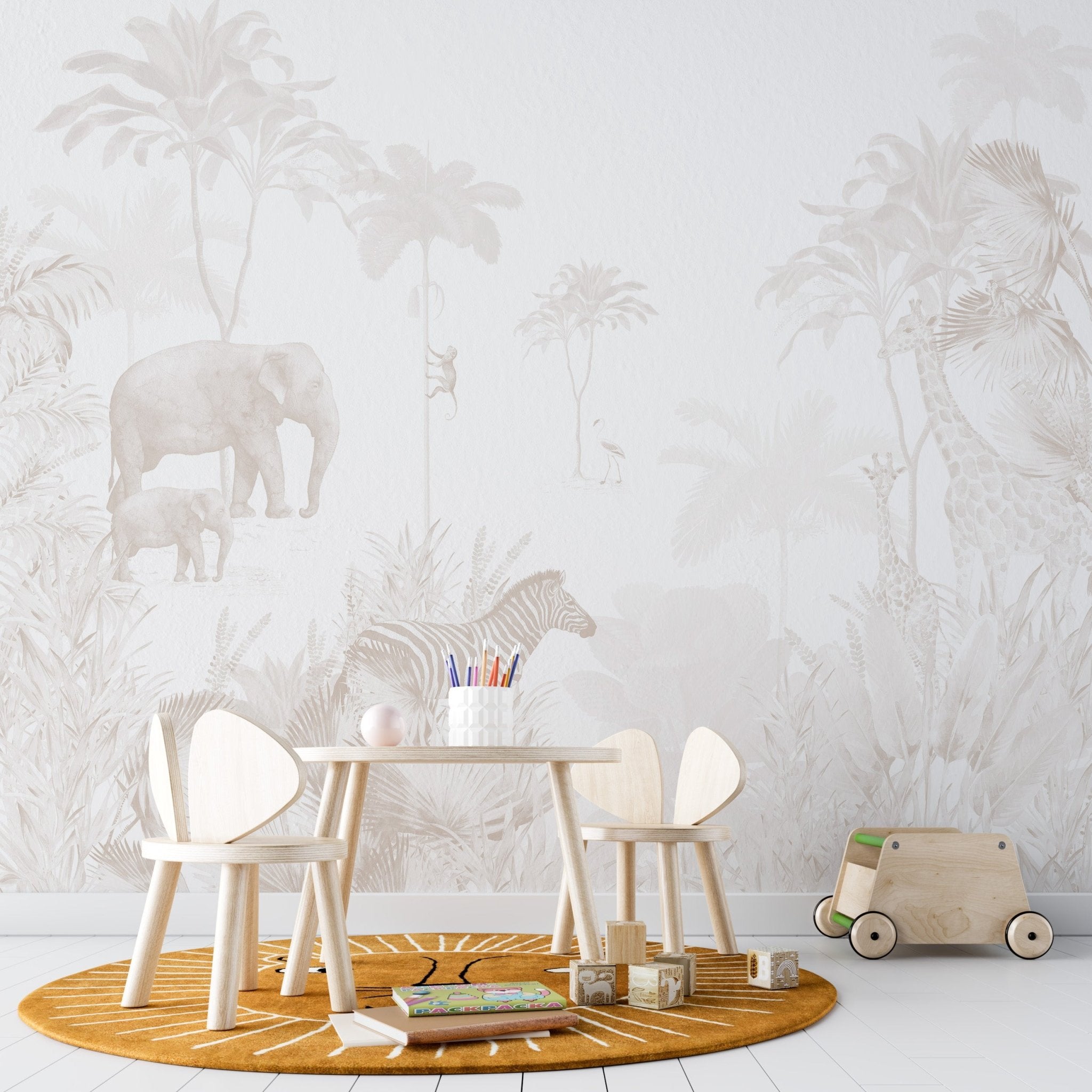 Jungle Wallpaper Mural | Neutral - Munks and Me Wallpaper