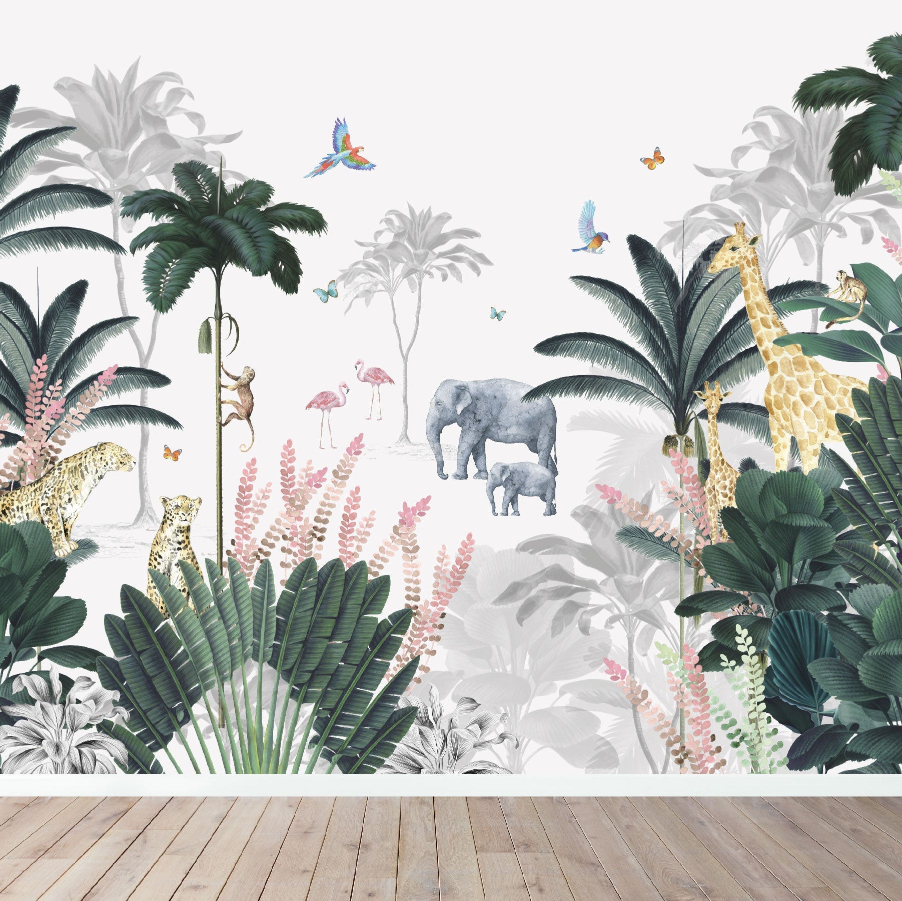 Leopard and Friends Jungle Wallpaper Mural - Munks and Me Wallpaper