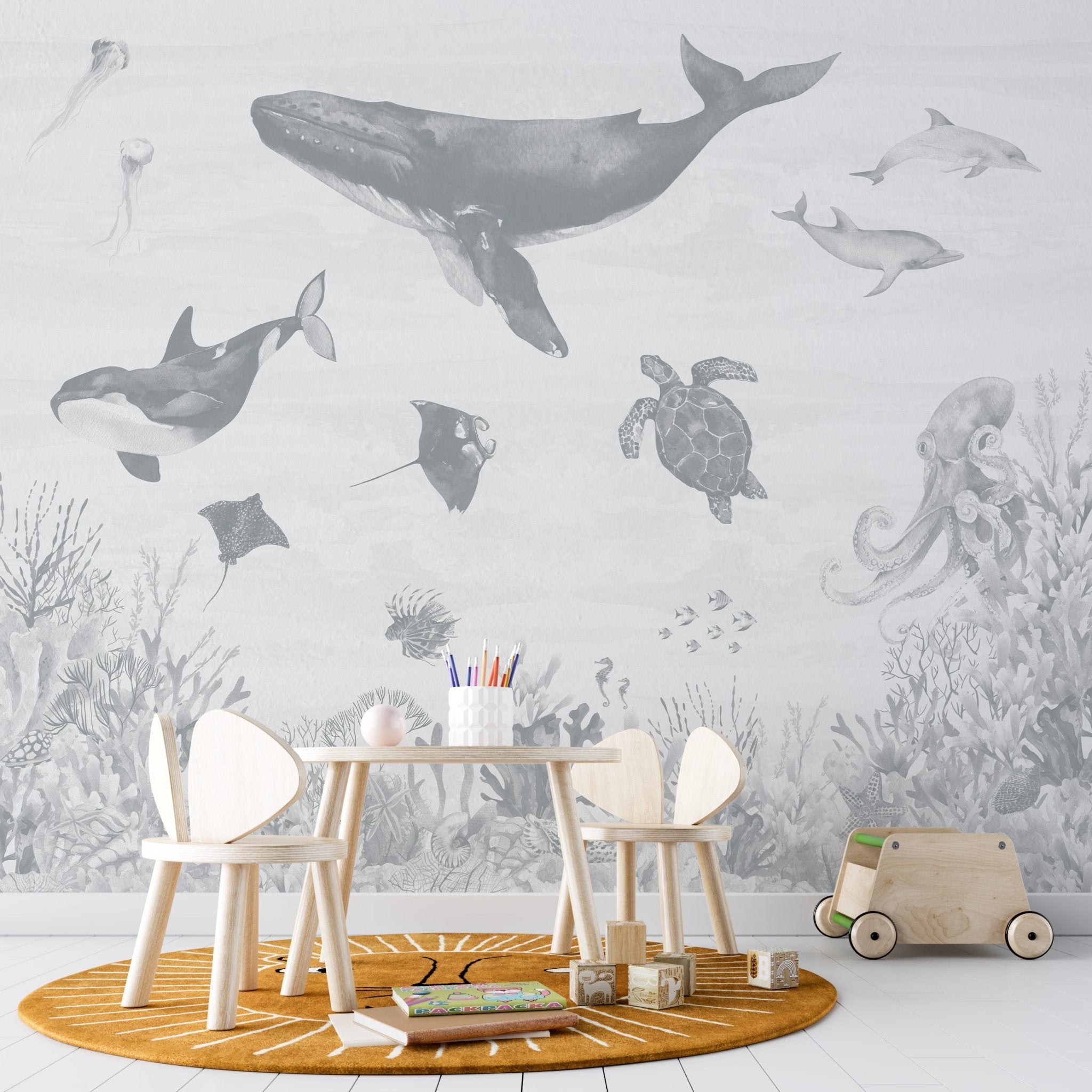 Ocean Magic Wallpaper Mural | Blue - Munks and Me Wallpaper