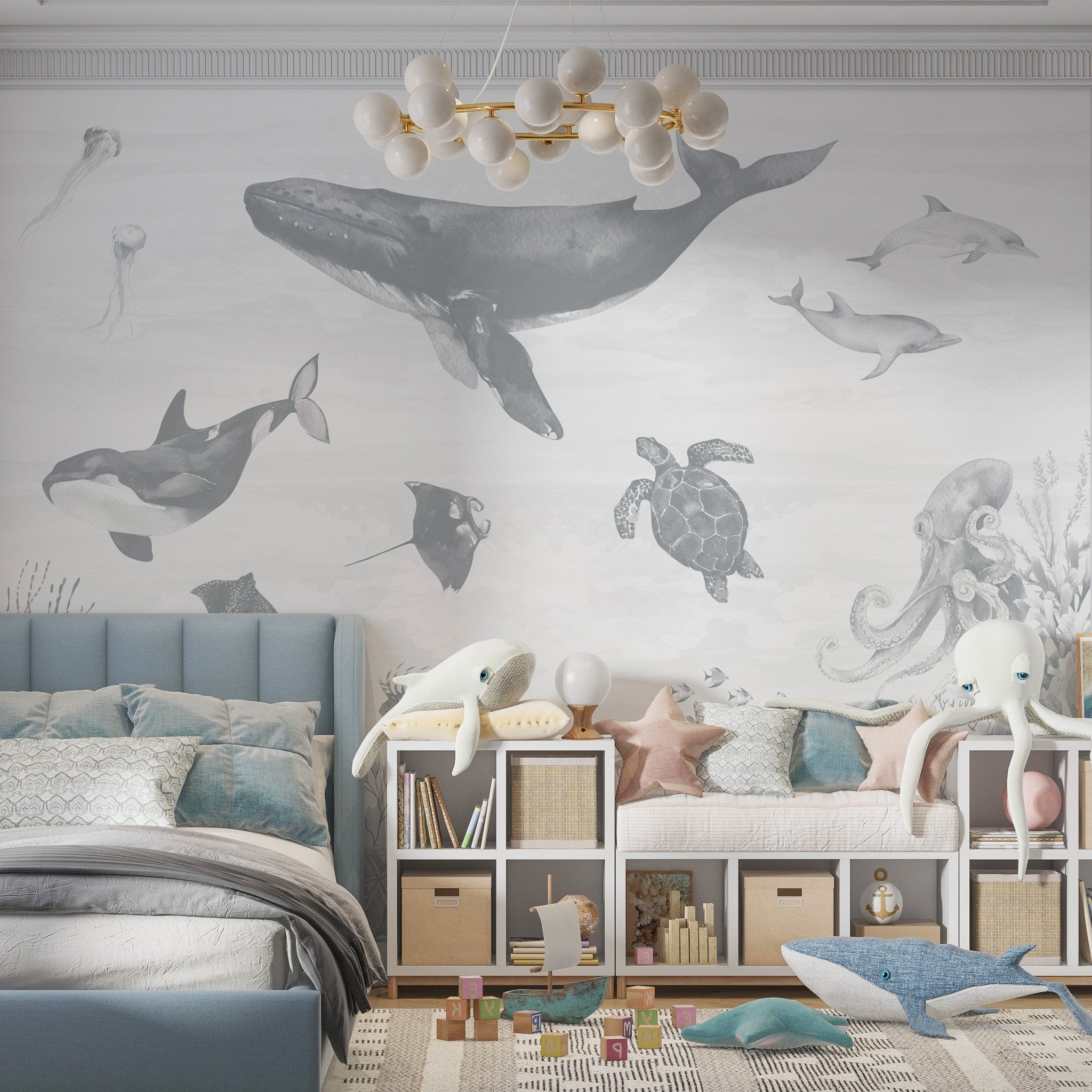 Ocean Magic Wallpaper Mural | Blue - Munks and Me Wallpaper