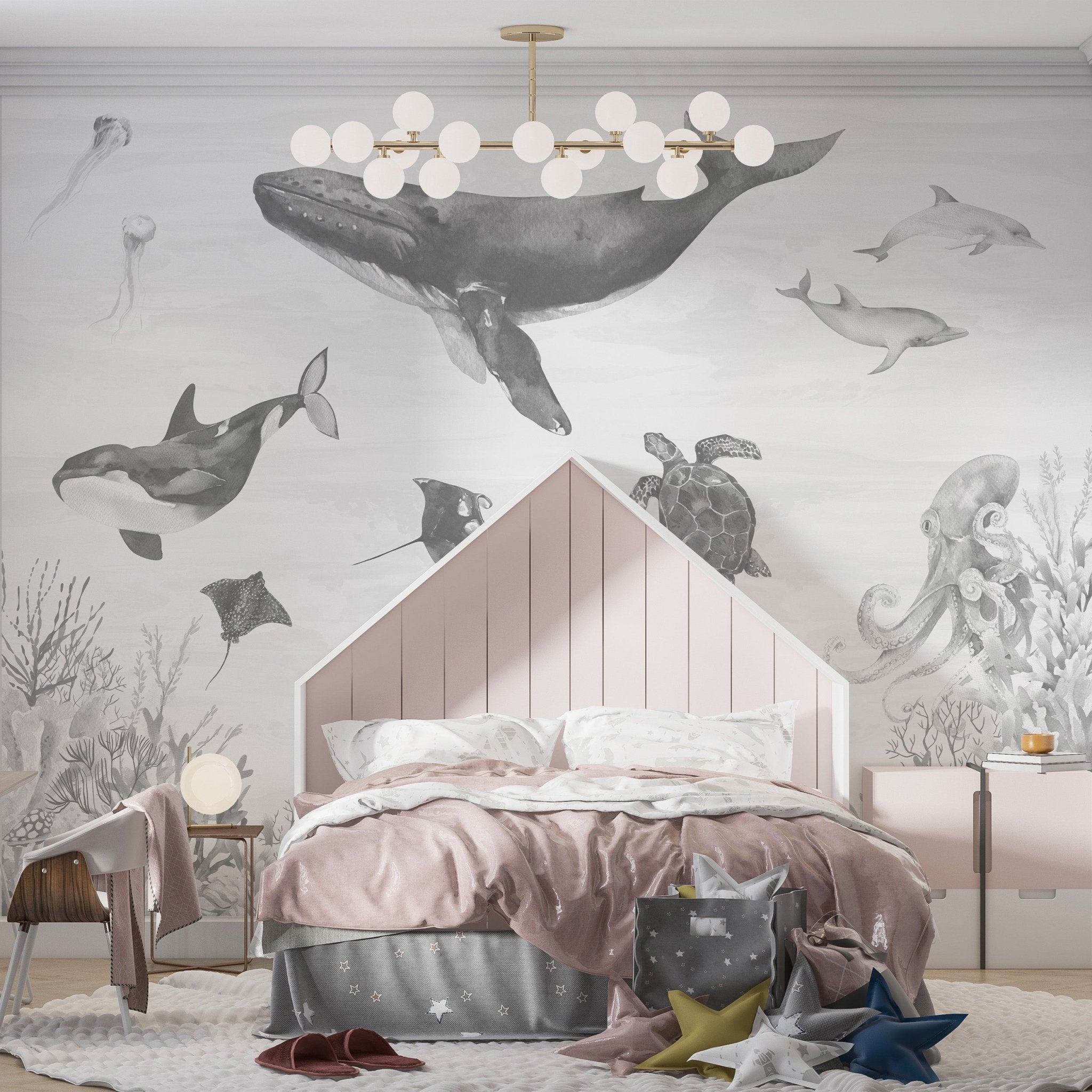 Ocean Magic Wallpaper Mural | Monochrome - Munks and Me Wallpaper