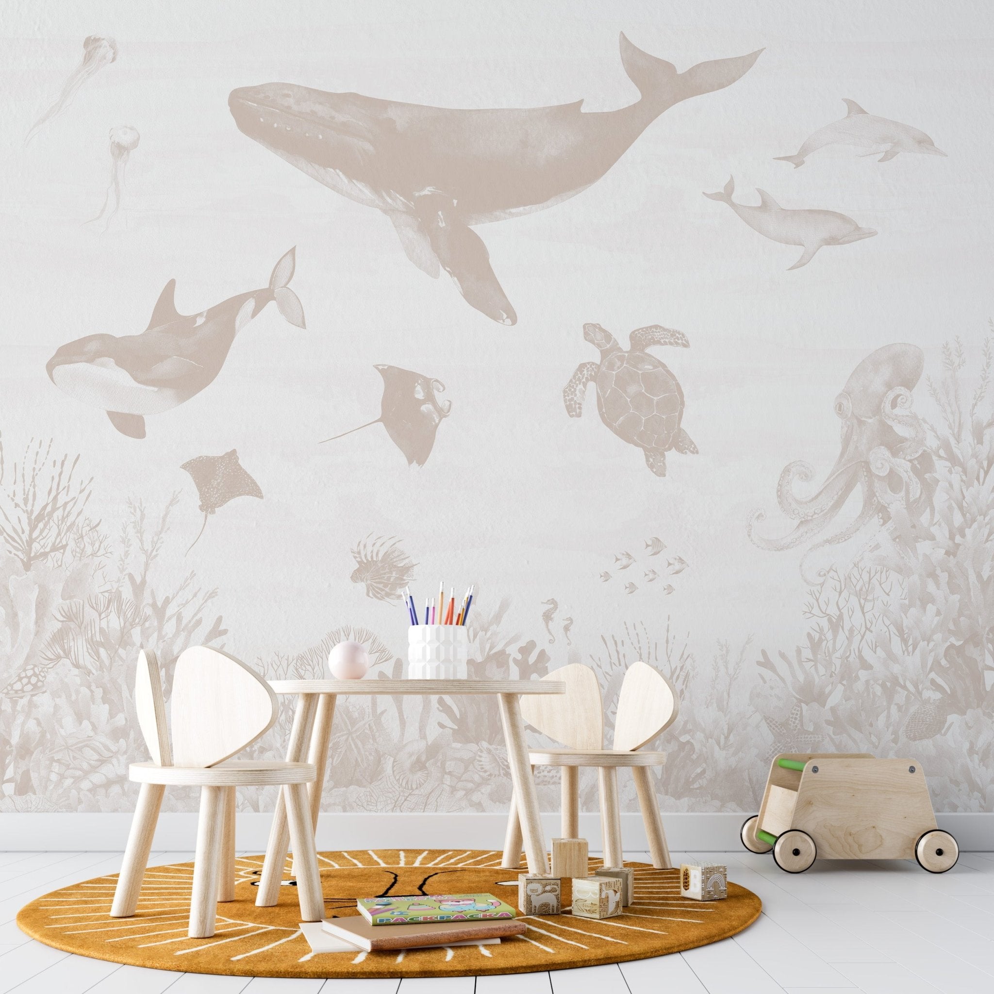 Ocean Magic Wallpaper Mural | Neutral - Munks and Me Wallpaper