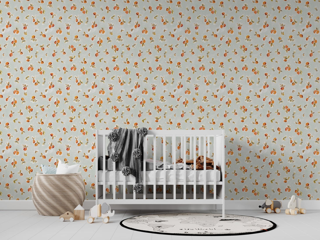 Ollies Oranges Repeat Pattern | Blue - Munks and Me Wallpaper