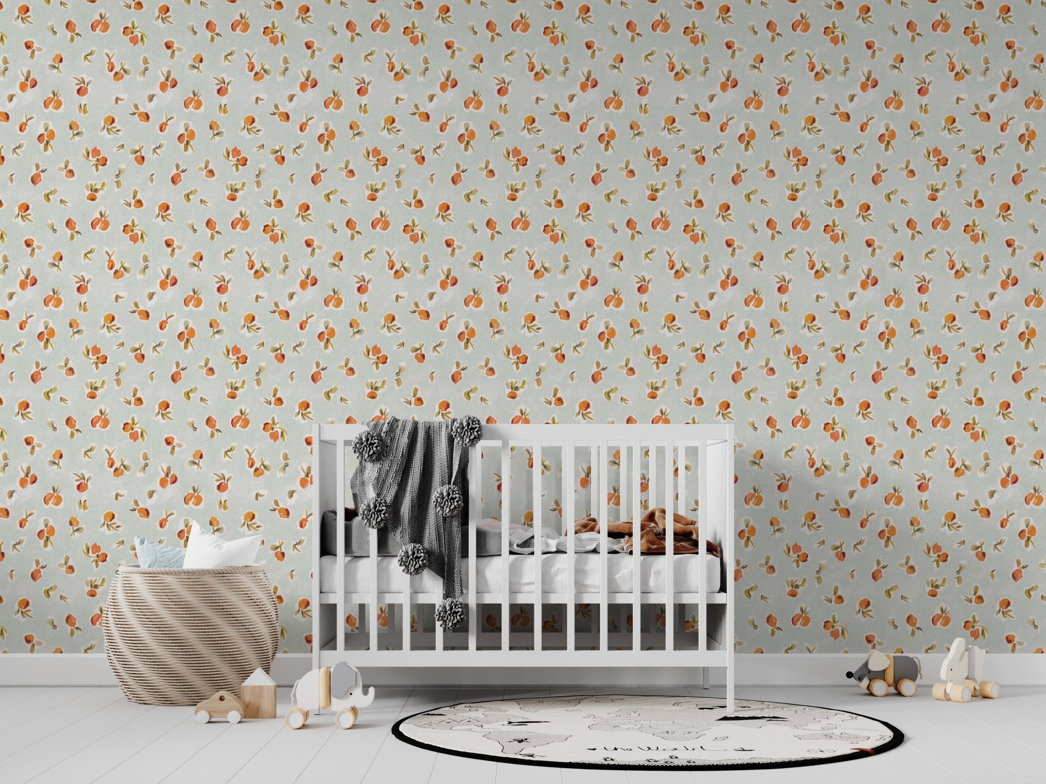 Ollies Oranges Repeat Pattern | Blue - Munks and Me Wallpaper