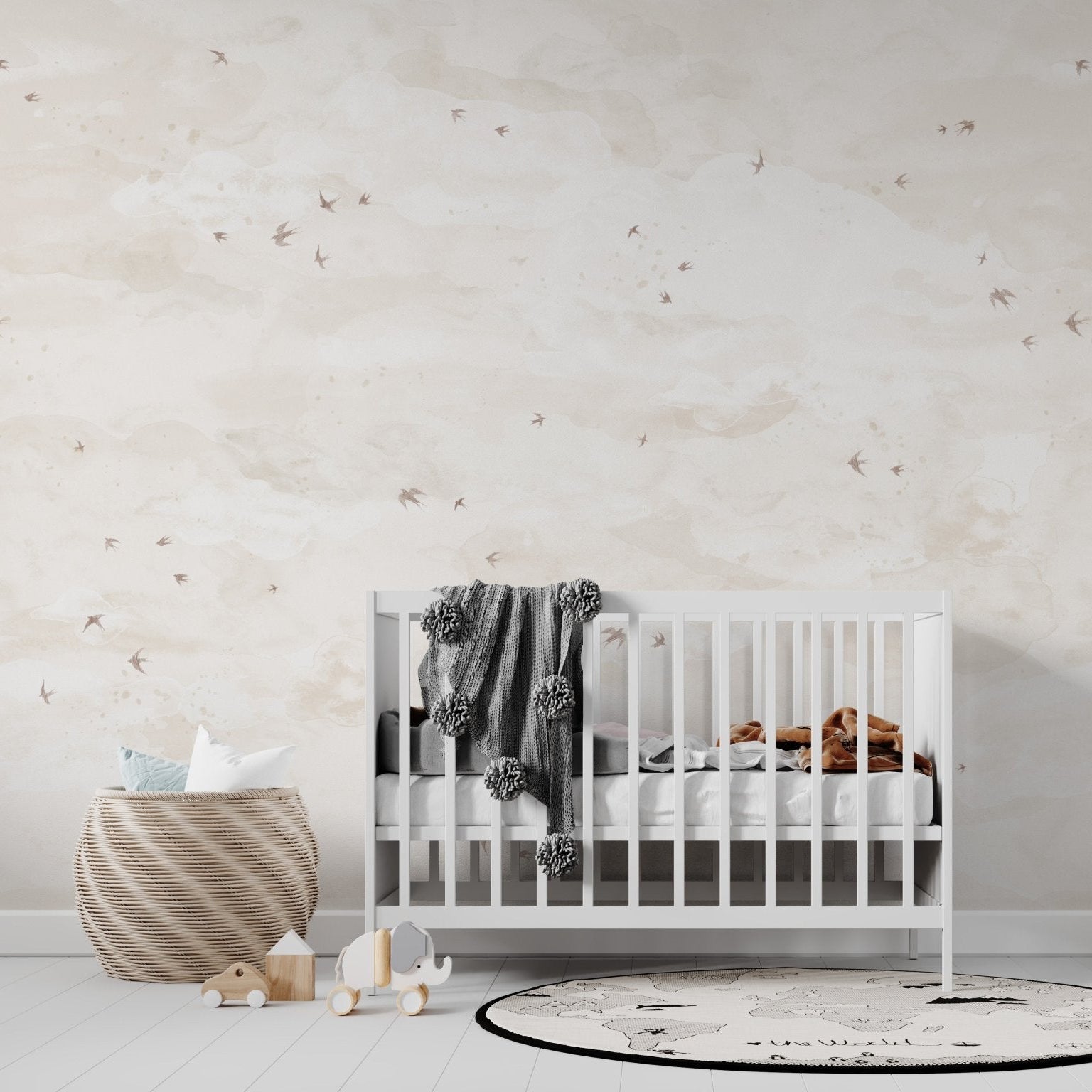 Opals Sky Birds Wallpaper Mural Sand | Sample - Munks and Me Wallpaper