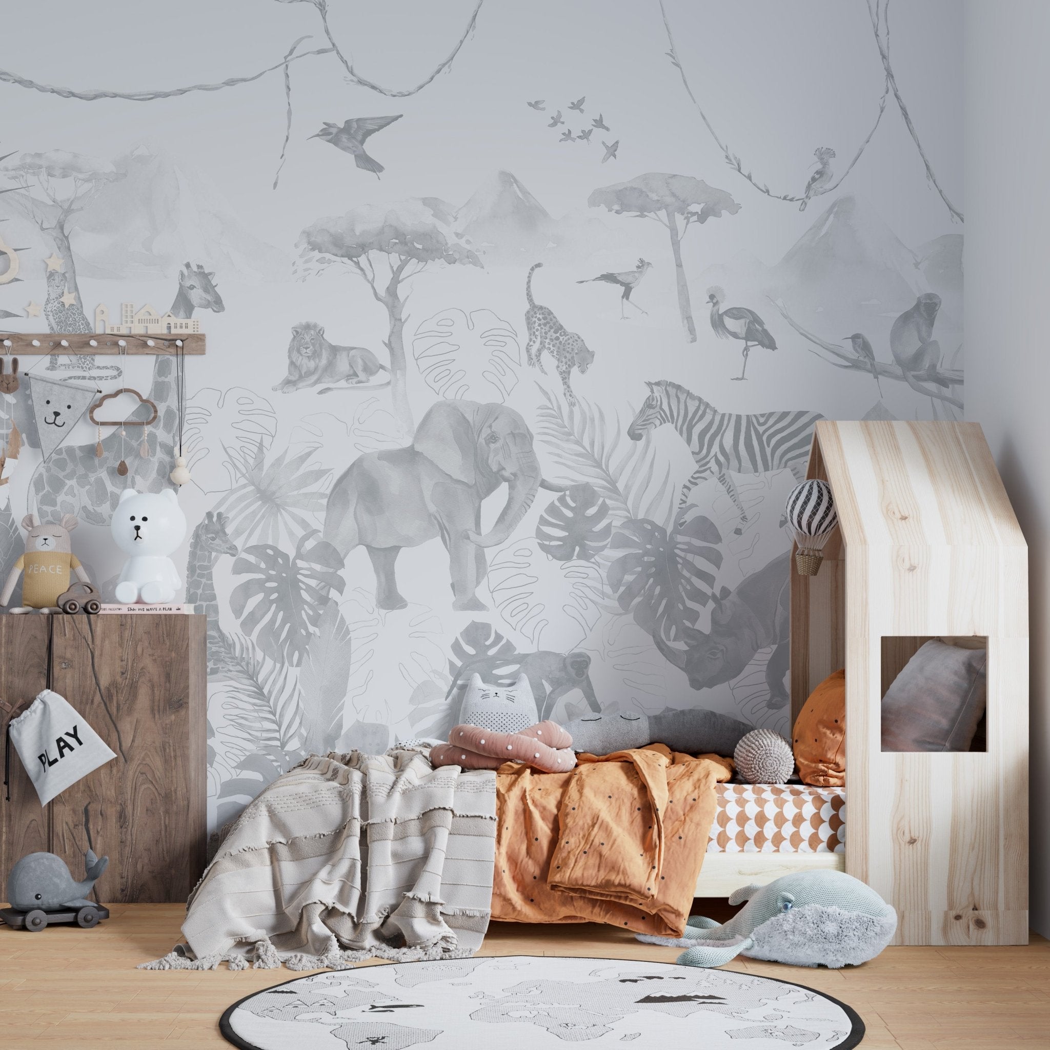 Paradise Jungle Wallpaper Mural | Blue - Munks and Me Wallpaper