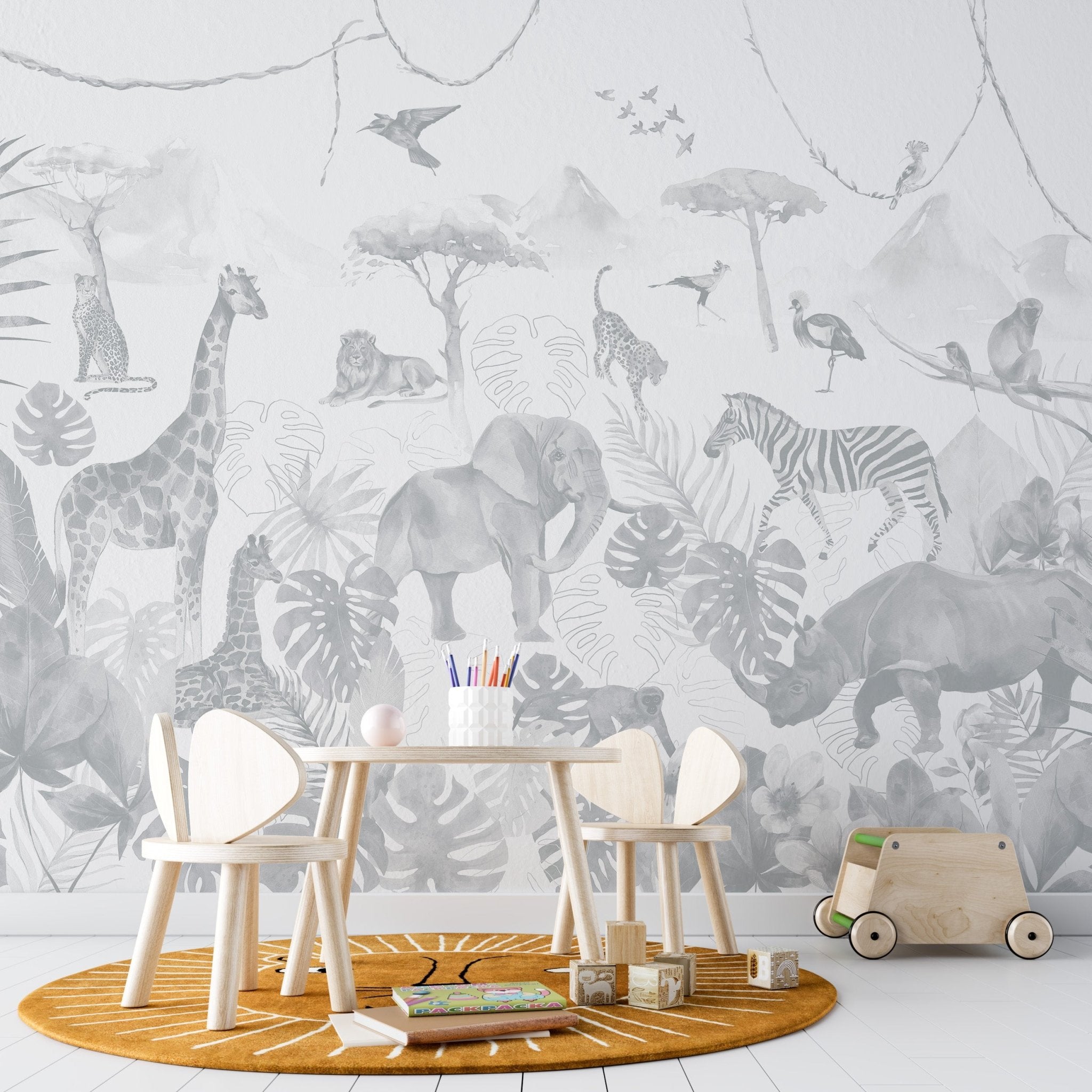 Paradise Jungle Wallpaper Mural | Blue - Munks and Me Wallpaper