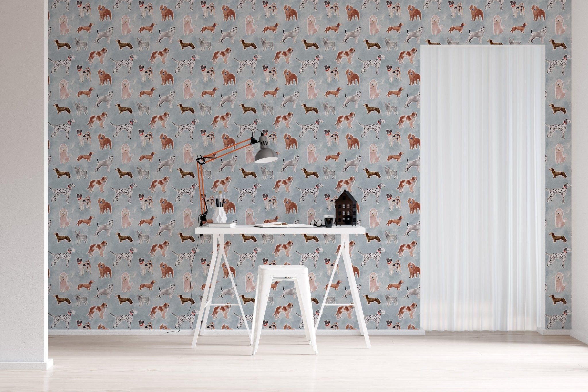 Rigby Dog Print Wallpaper Repeat Pattern | Blue - Munks and Me Wallpaper