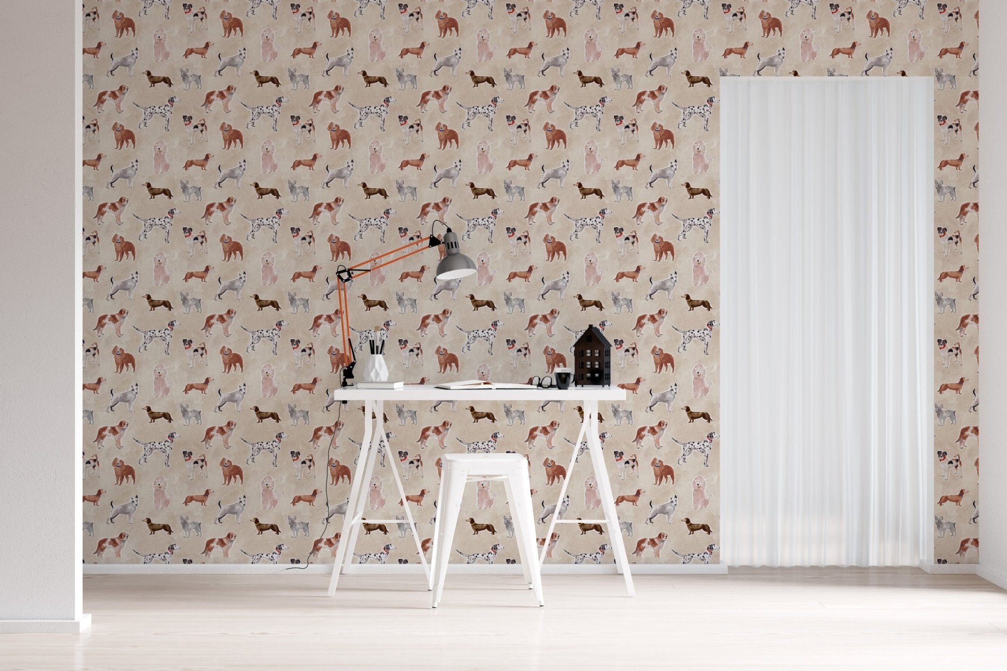Rigby Dog Print Wallpaper Repeat Pattern | Sand - Munks and Me Wallpaper