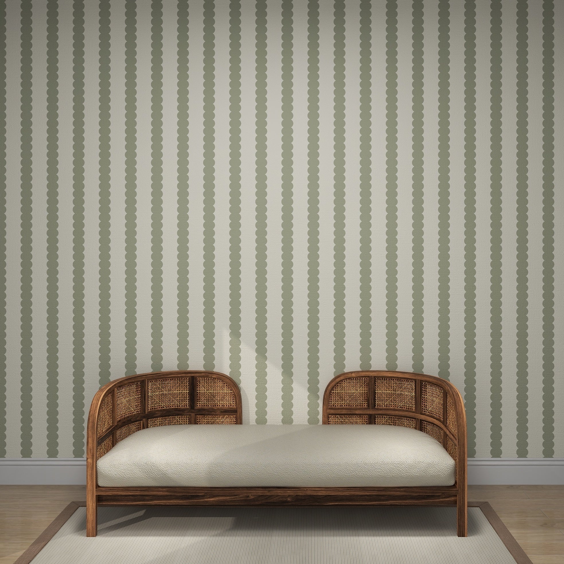 Scallop Stripe Wallpaper Green | Sample - Munks and Me Wallpaper