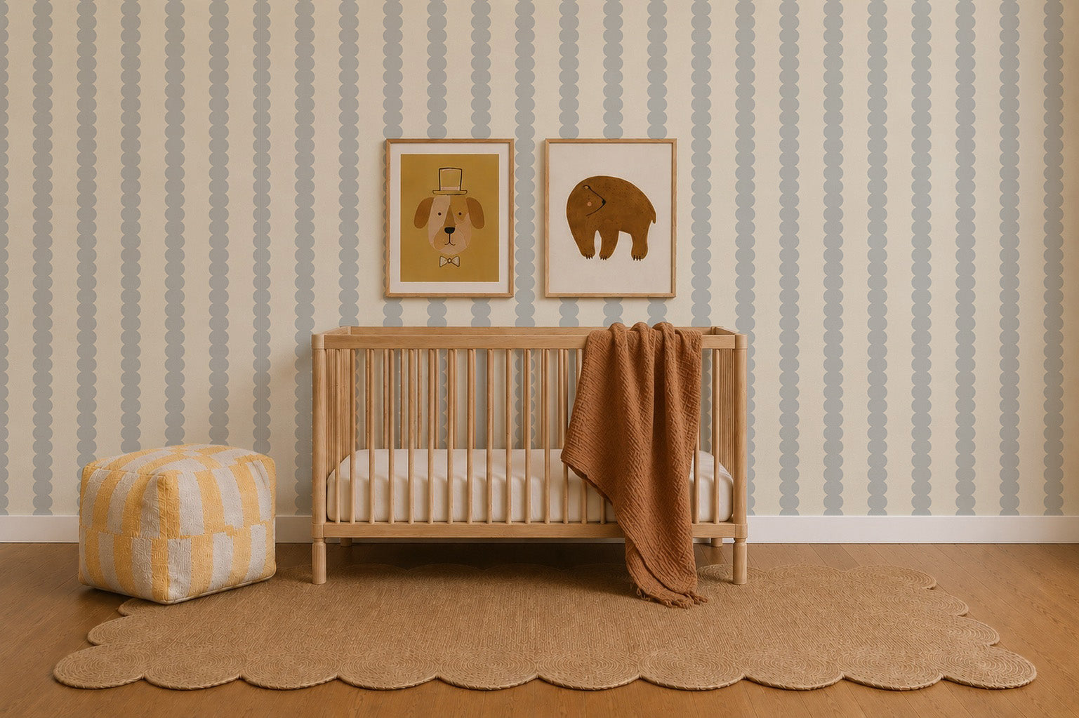 scallop_stripe_blue_ wallpaper for nursery and kids spaces