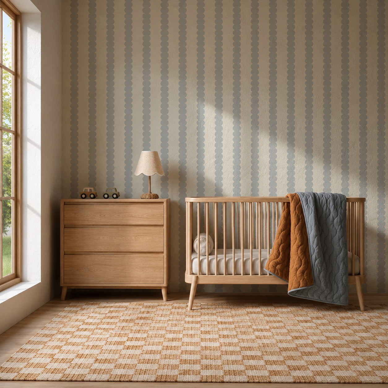 scallop_stripe_blue wallpaper for nursery and kids