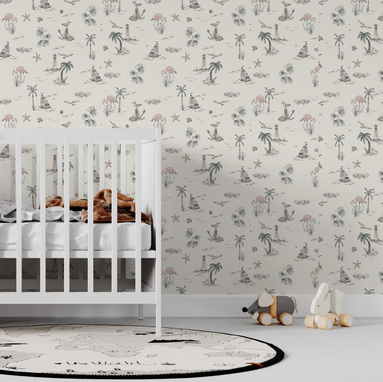 Seaside Flamingo Wallpaper | Sample - Munks and Me Wallpaper