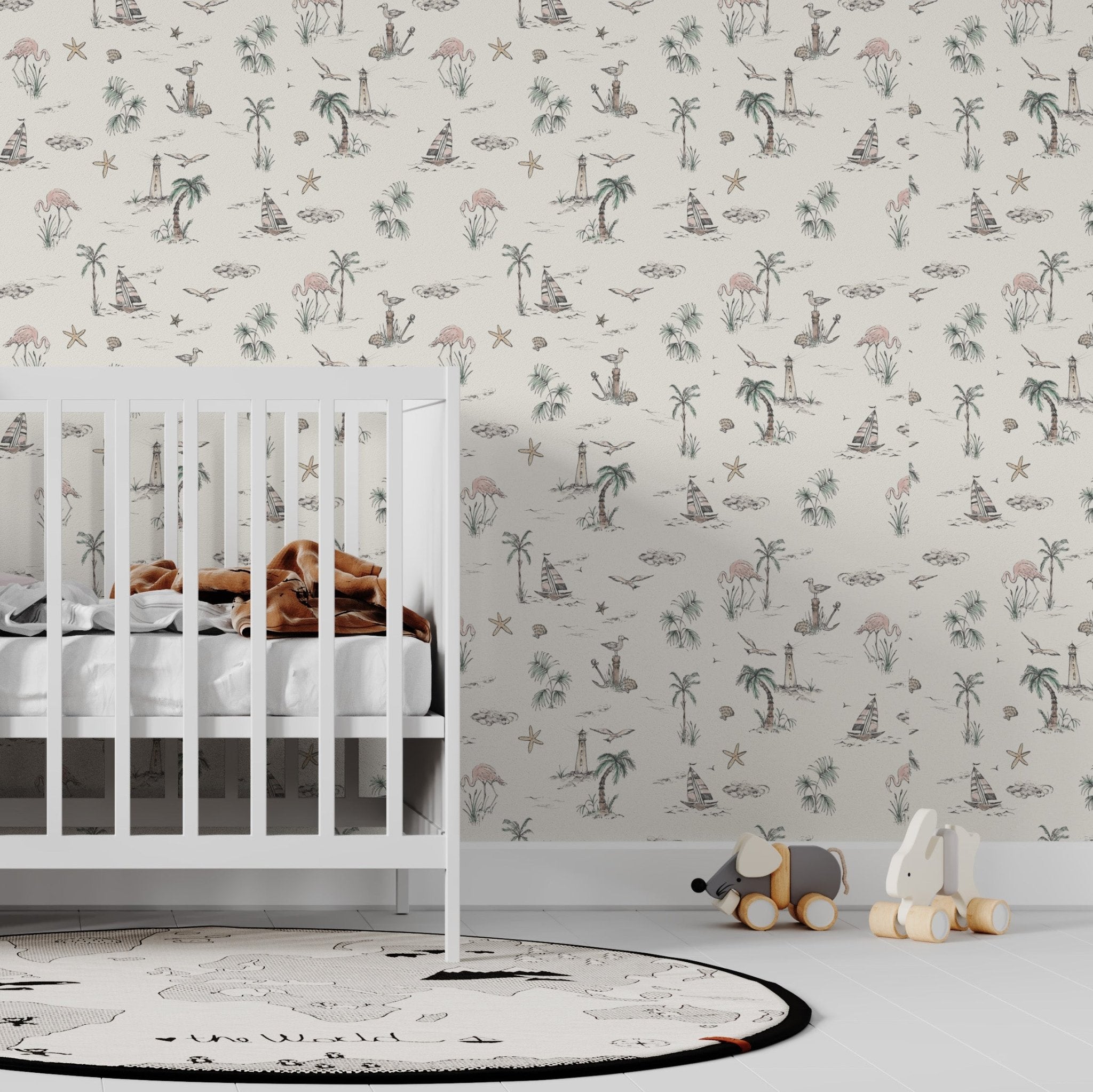 Seaside Flamingo Wallpaper | Sample - Munks and Me Wallpaper