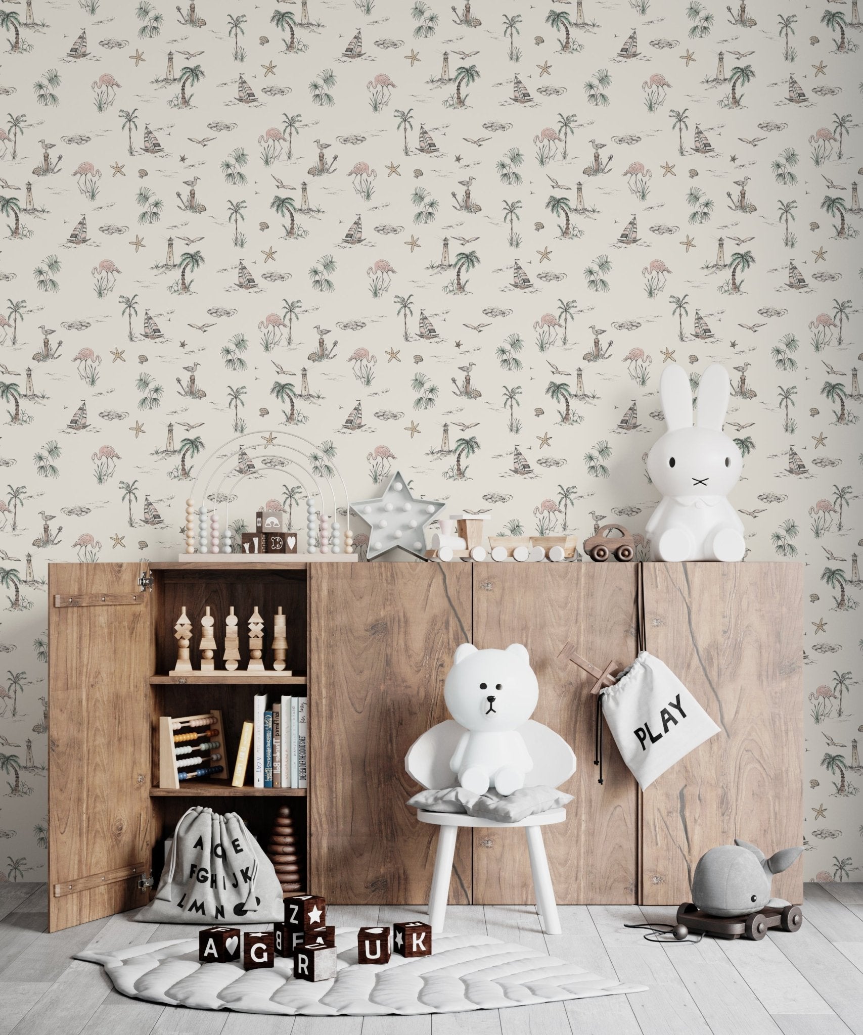 Seaside Flamingo Wallpaper | Sample - Munks and Me Wallpaper