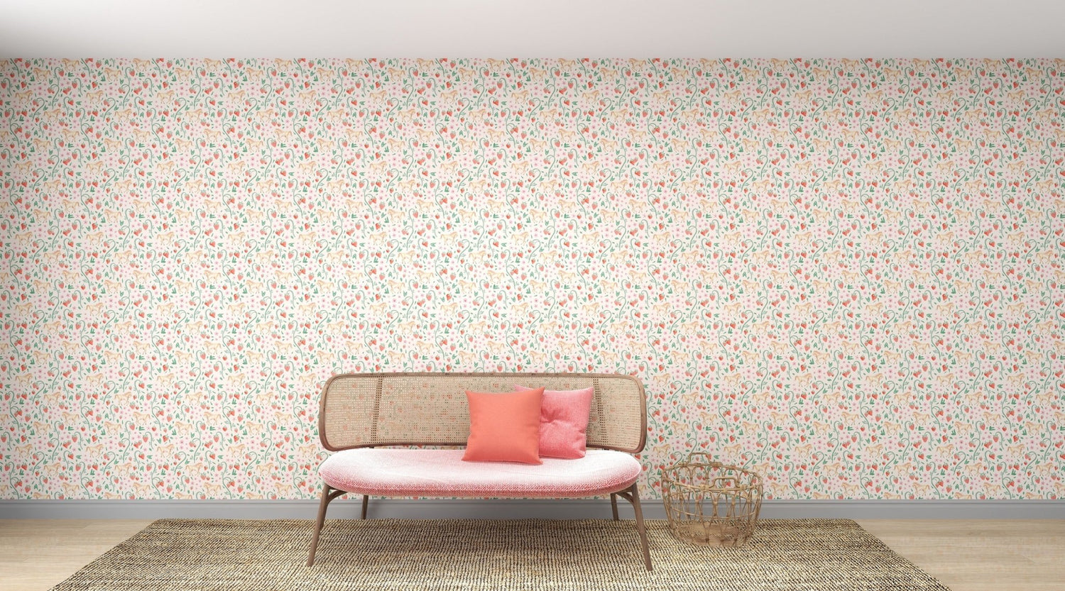 Strawberry Horses Wallpaper Repeat Pattern | Sample - Munks and Me Wallpaper