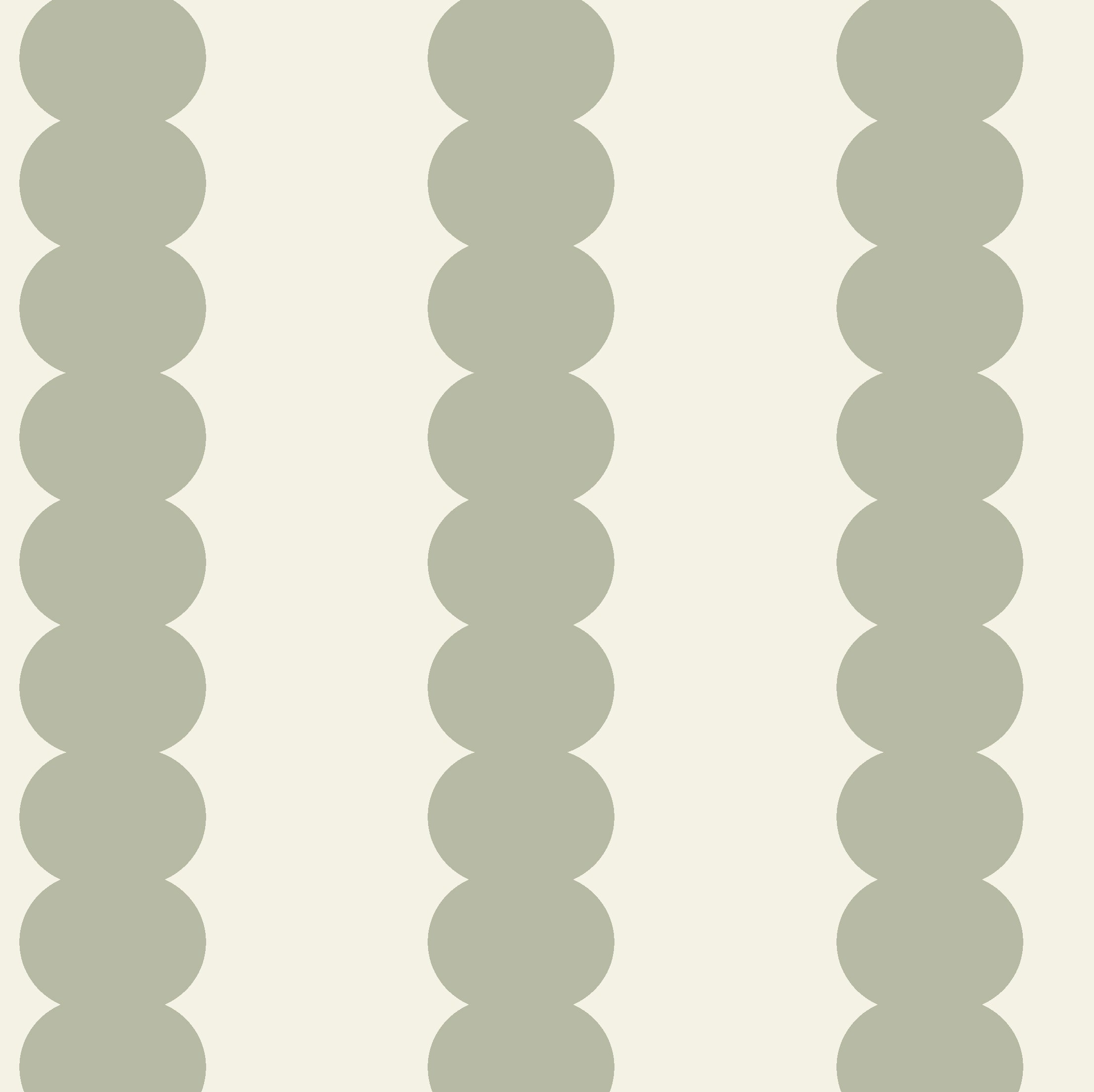 The Scallop Stripe Wallpaper, Green features overlapping sage-green circles in vertical columns on a light beige background, creating a stylish scallop stripe—ideal for nursery wallpaper or green nursery decor.