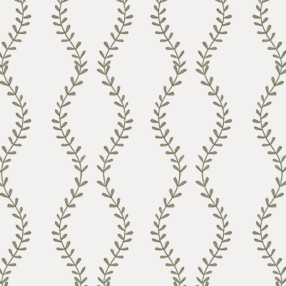 Vintage Vines Wallpaper features a seamless pattern of green leafy vines set in vertical, wavy lines on a light beige background, enhanced with hand-drawn details for a repeating, nature-inspired design—perfect for adding an elegant touch reminiscent of classic vintage style.